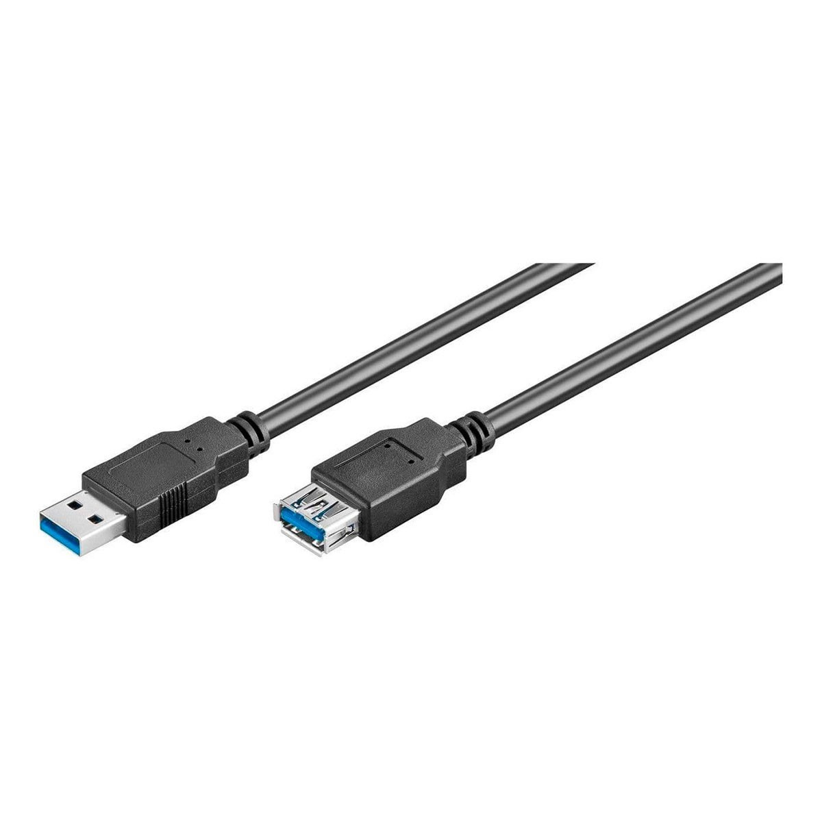 Cavo USB 3.0 nero con due connettori diversi su sfondo bianco.