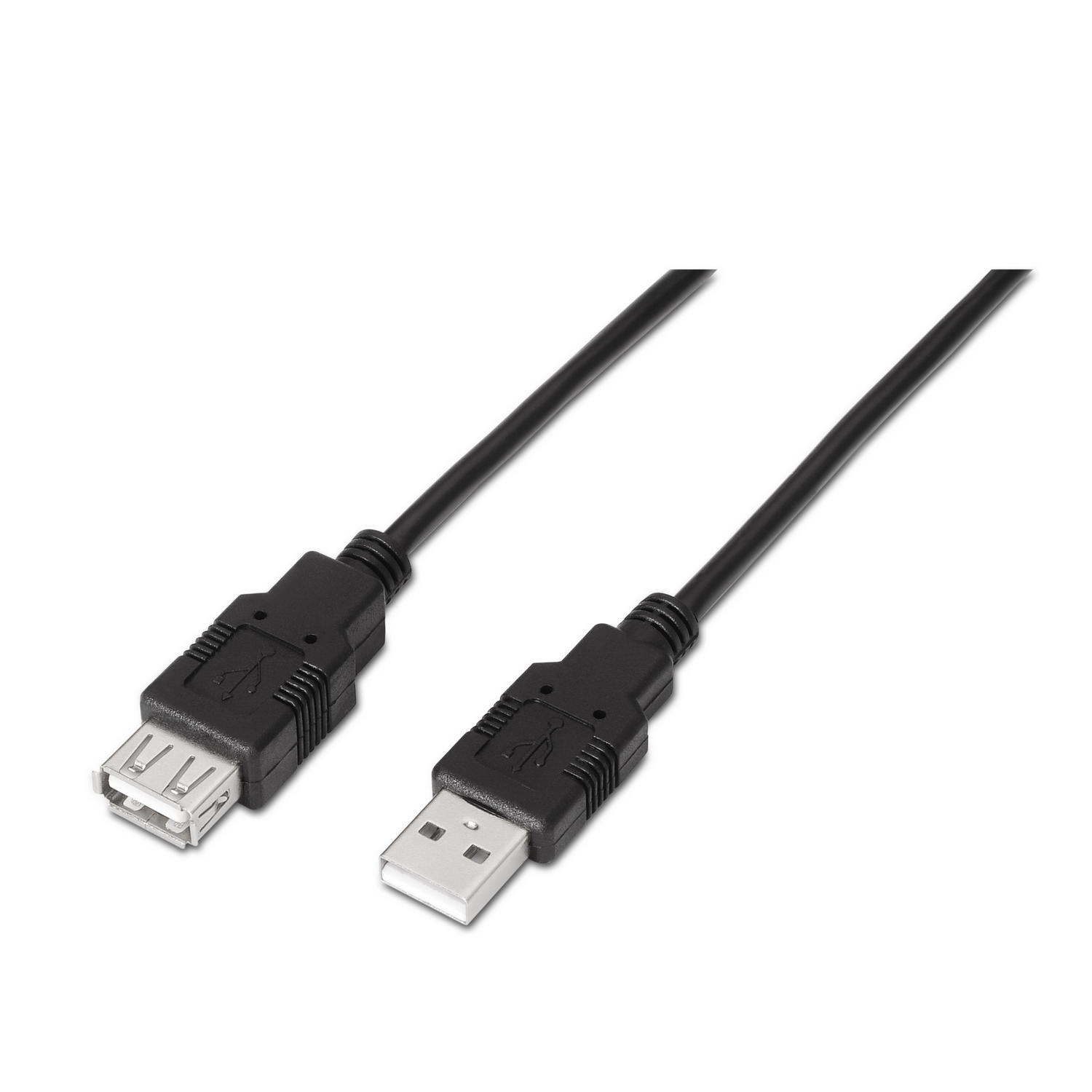 Cavi USB neri con connettori diversi su sfondo bianco.