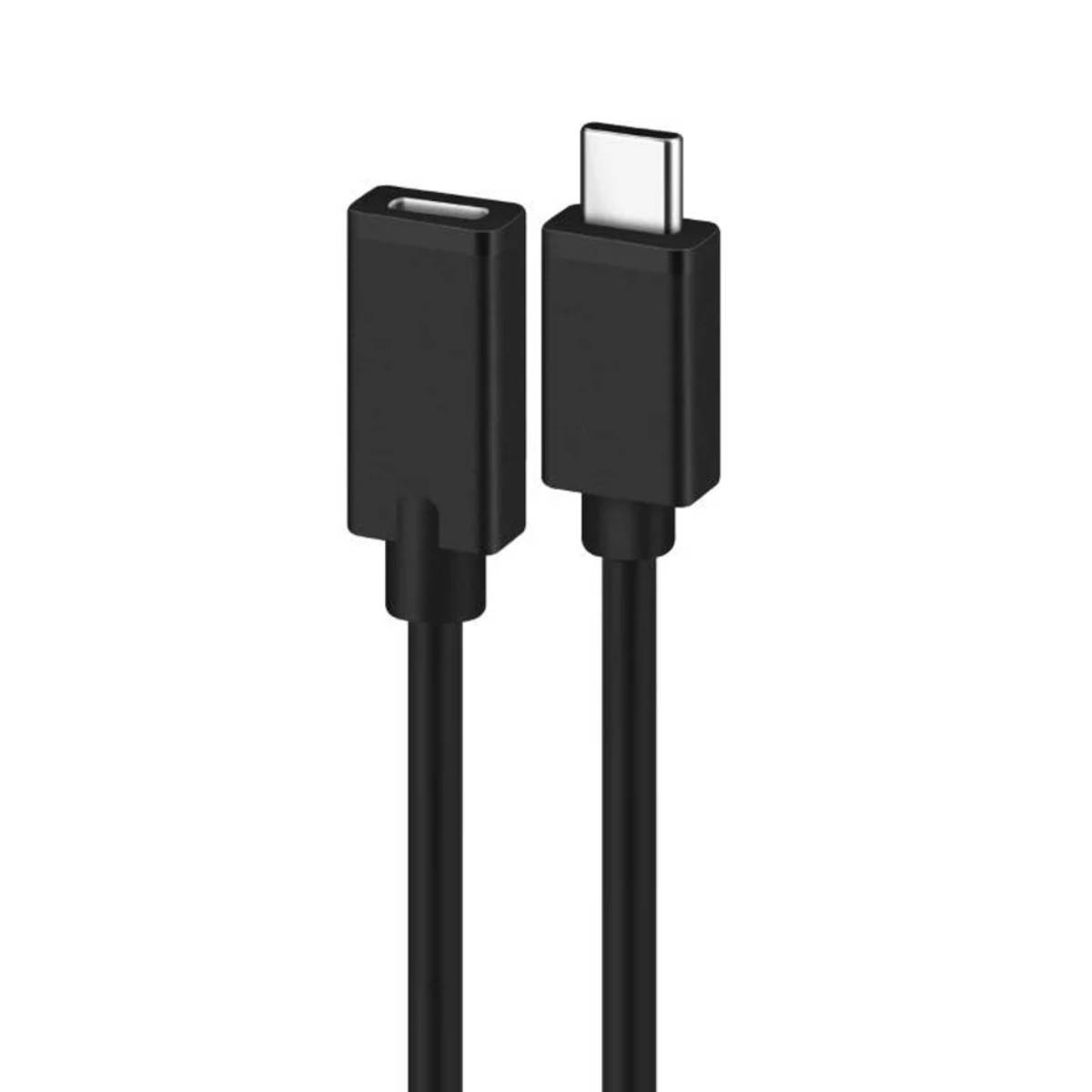 Cavo USB-C nero con due connettori USB-C. Il cavo è su sfondo bianco.