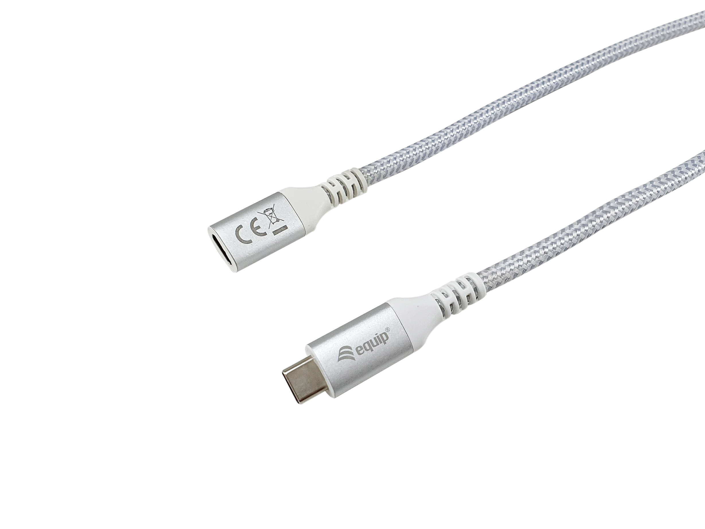 Zilveren USB-C naar vrouwelijke USB-C kabel.