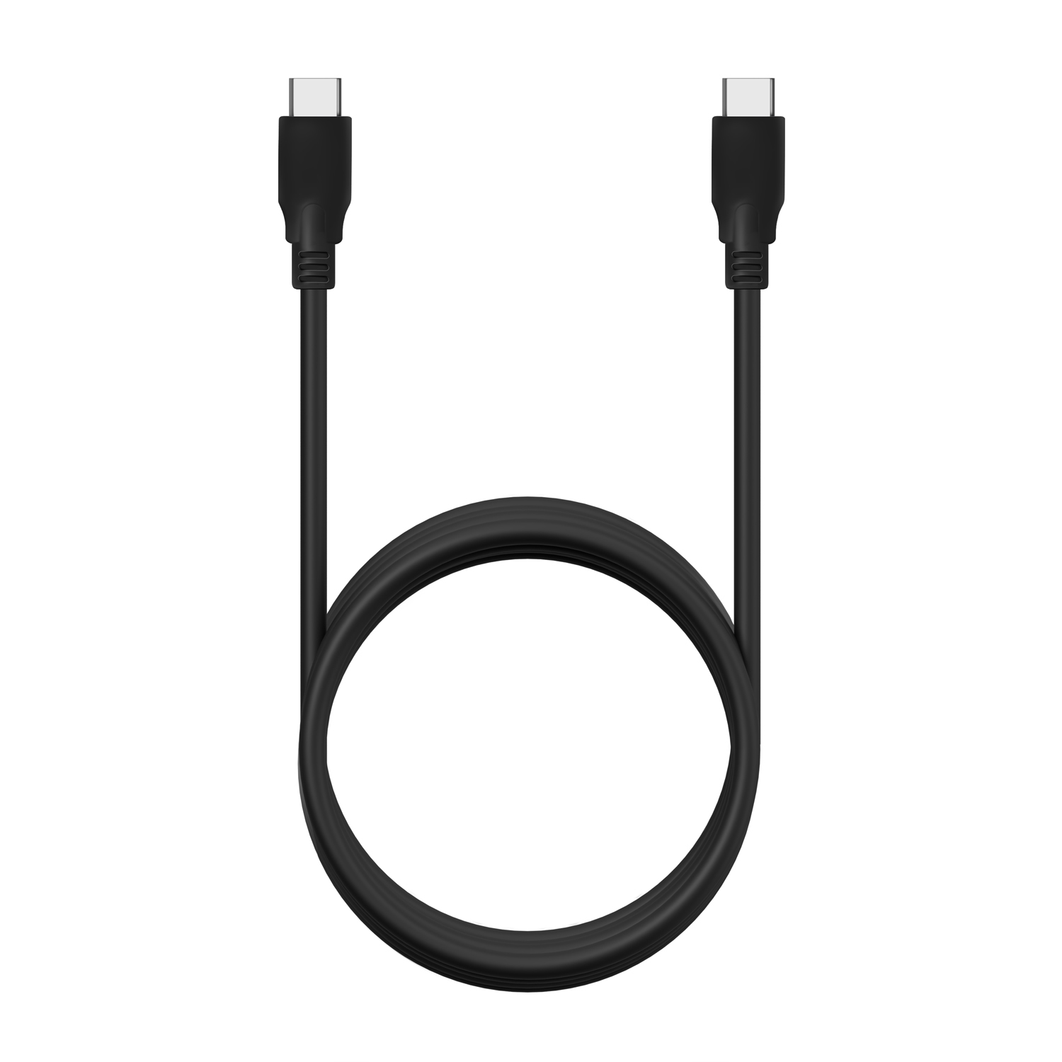 Cavo USB-C nero con due connettori.