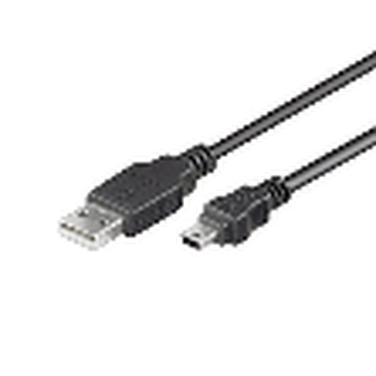 Cavo USB nero con un connettore USB e Micro-USB, su sfondo bianco.