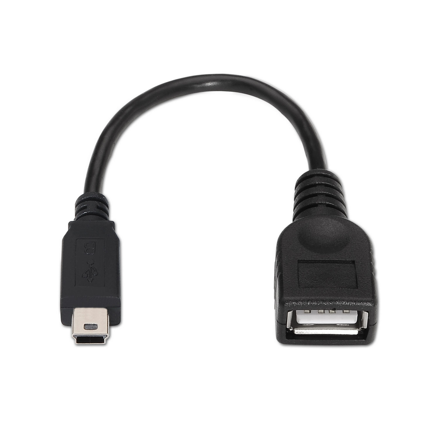 Cavo adattatore USB nero con USB-A femmina e micro-USB maschio.