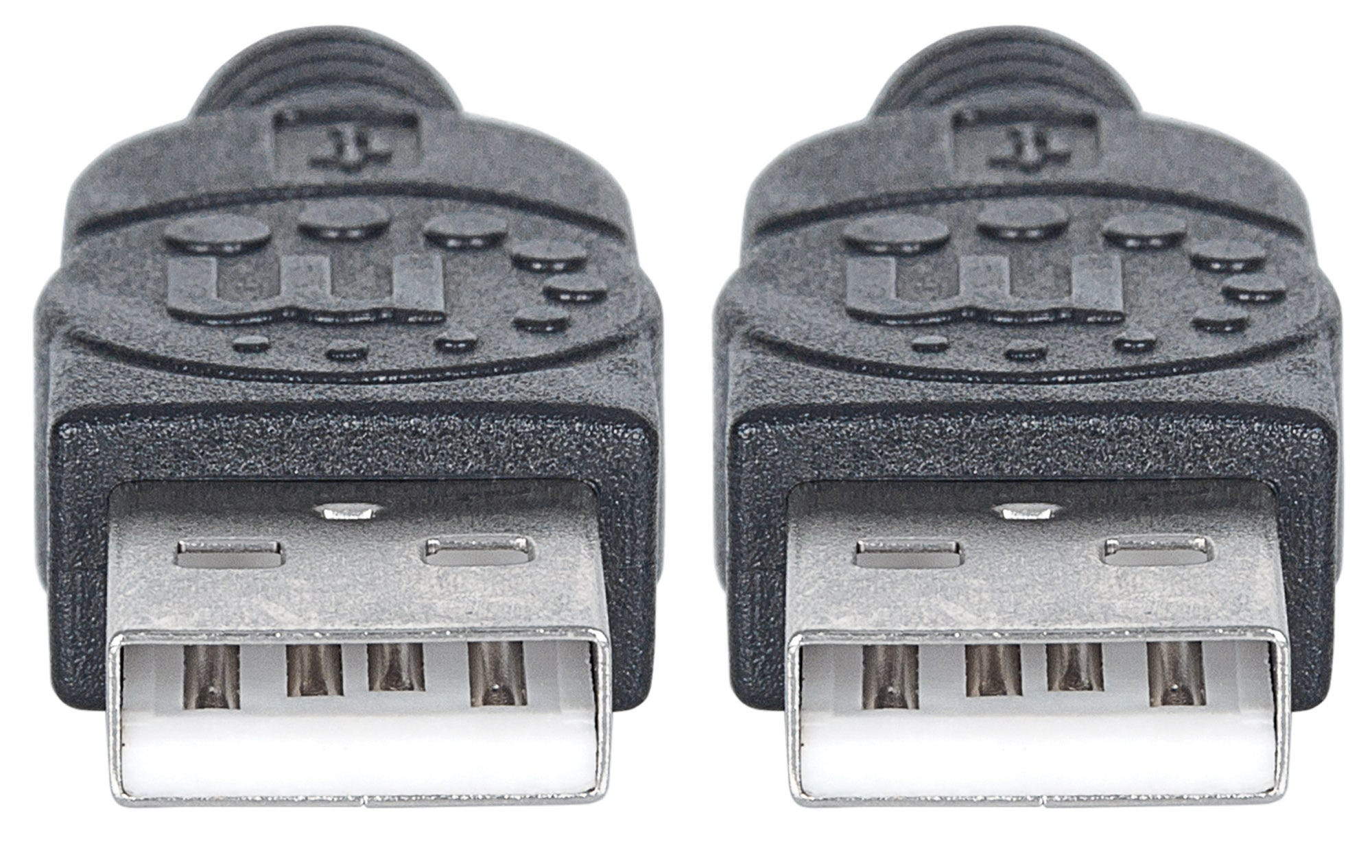 Due connettori USB-A neri con interni bianchi, visti frontalmente.