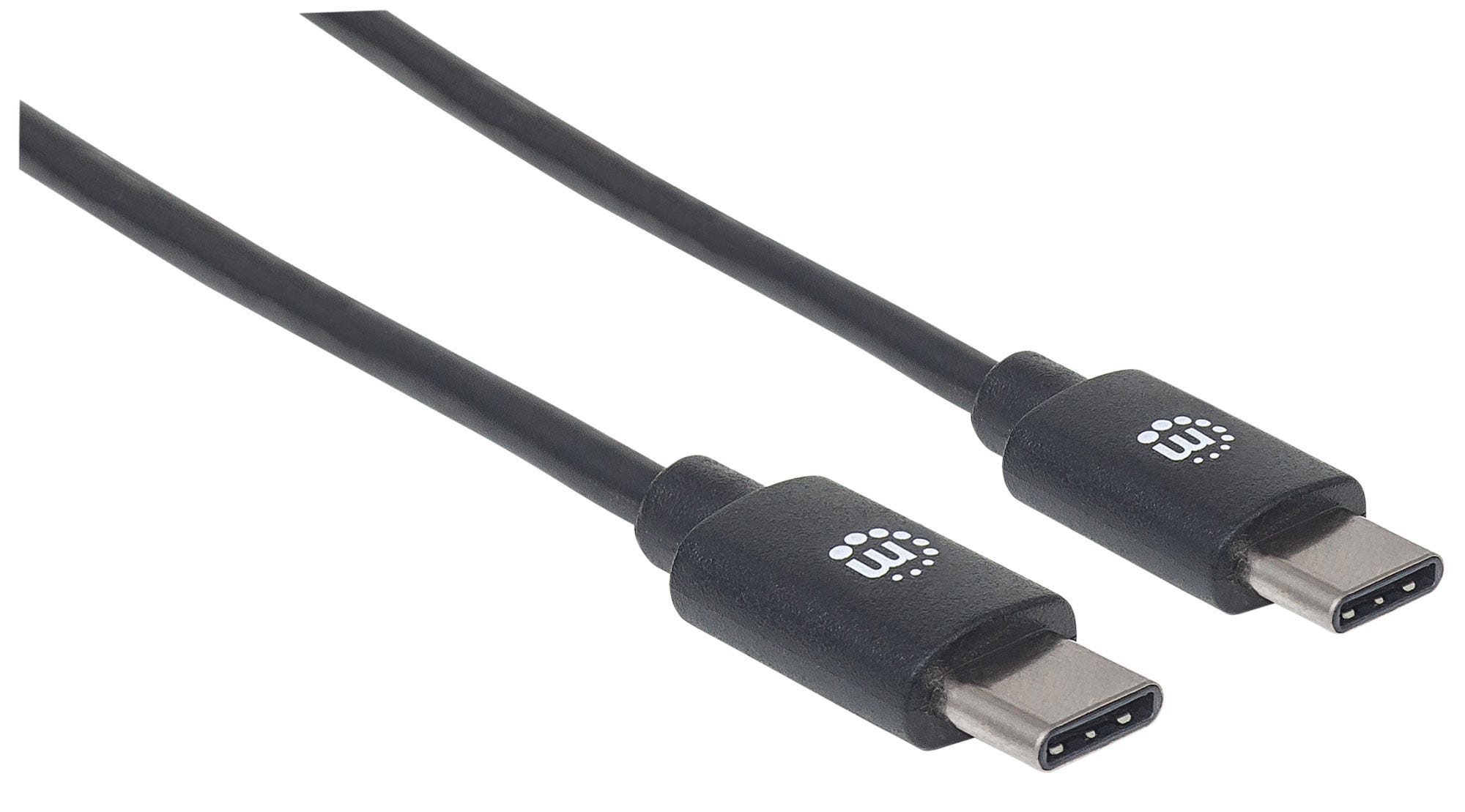 Deux câbles USB-C noirs avec connecteurs noirs. Fond blanc.