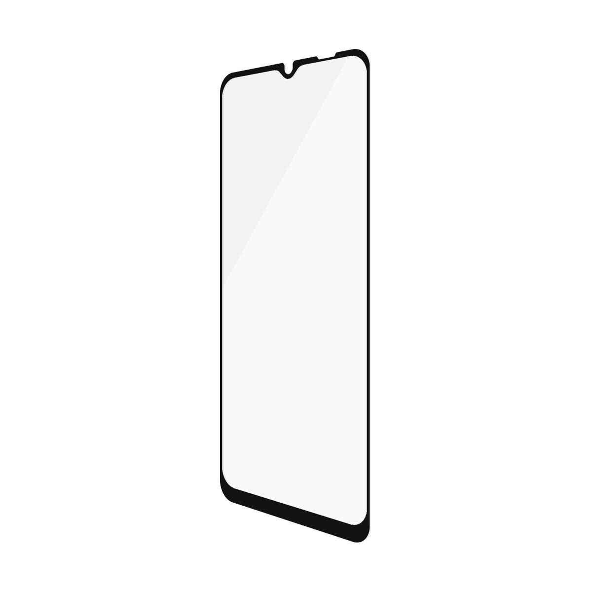 Ein transparenter Displayschutz für Telefone mit schwarzem Rand, isoliert auf weißem Hintergrund.