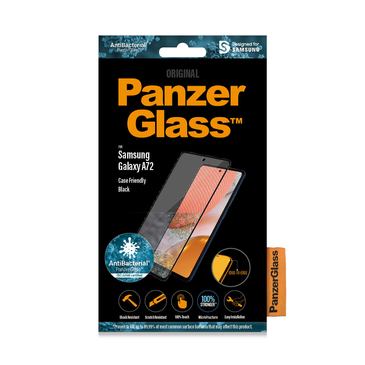 Protecteur d'écran PanzerGlass pour Samsung Galaxy A72. Noir, compatible.