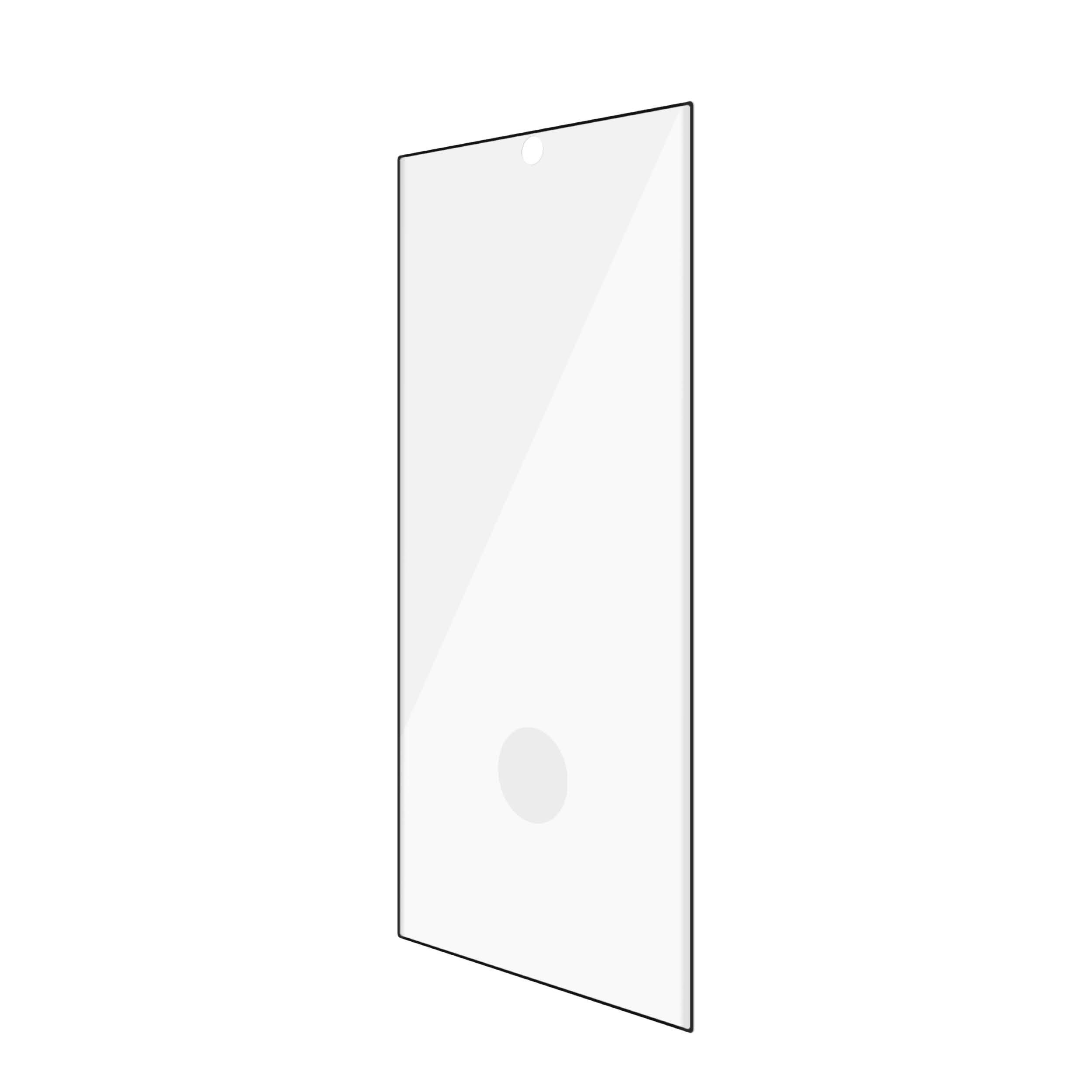 Une protection d'écran transparente pour smartphone, affichée verticalement sur fond blanc.