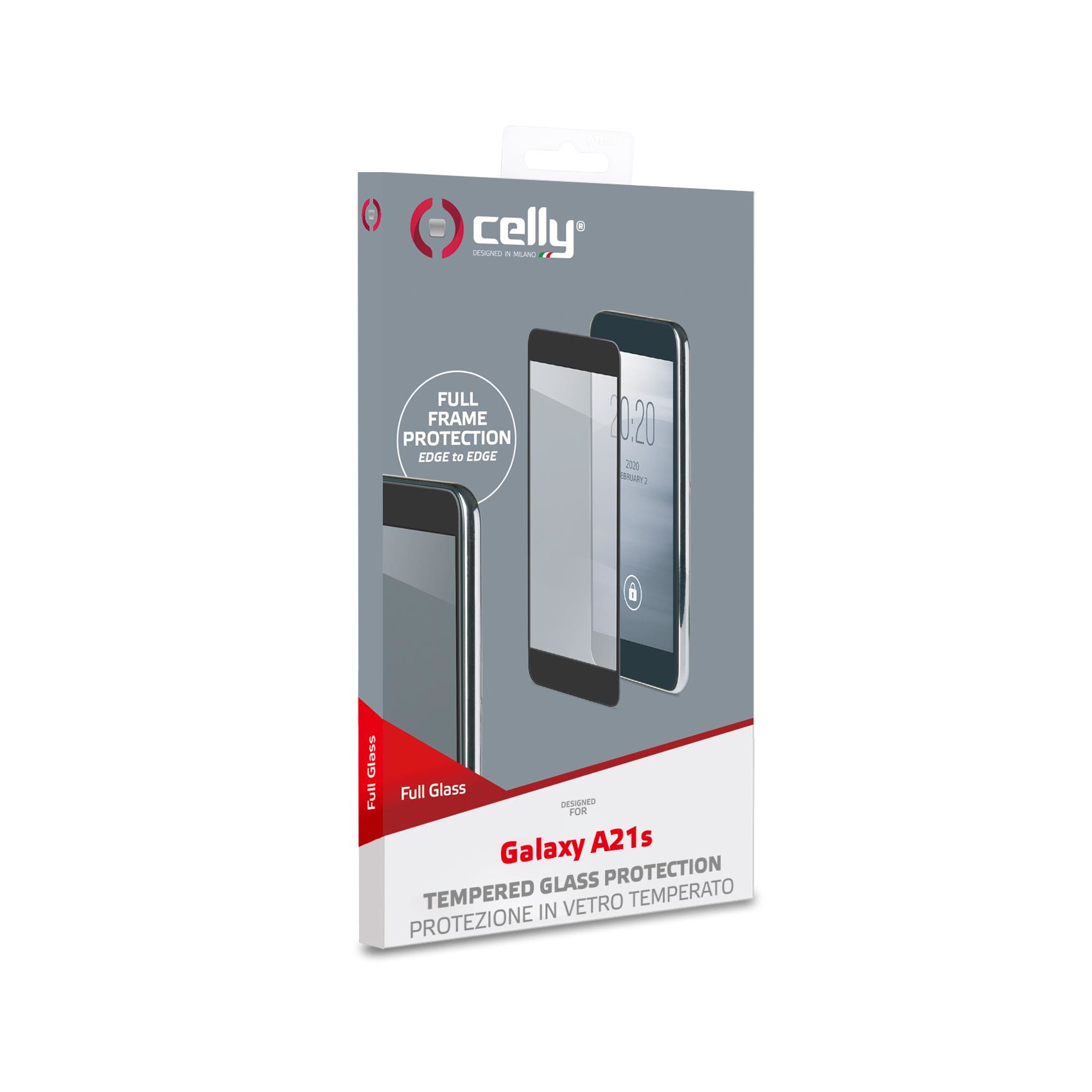 Confezione della custodia per telefono Celly. Un'immagine dello smartphone è sul davanti. La scatola è bianca.