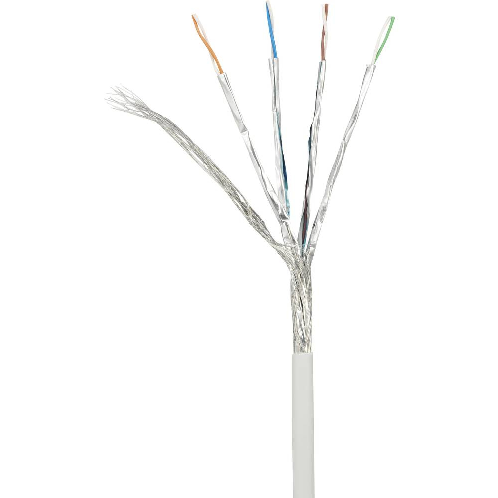 Cavo bianco con fili esposti, con fili arancioni, blu, marroni e verdi.
