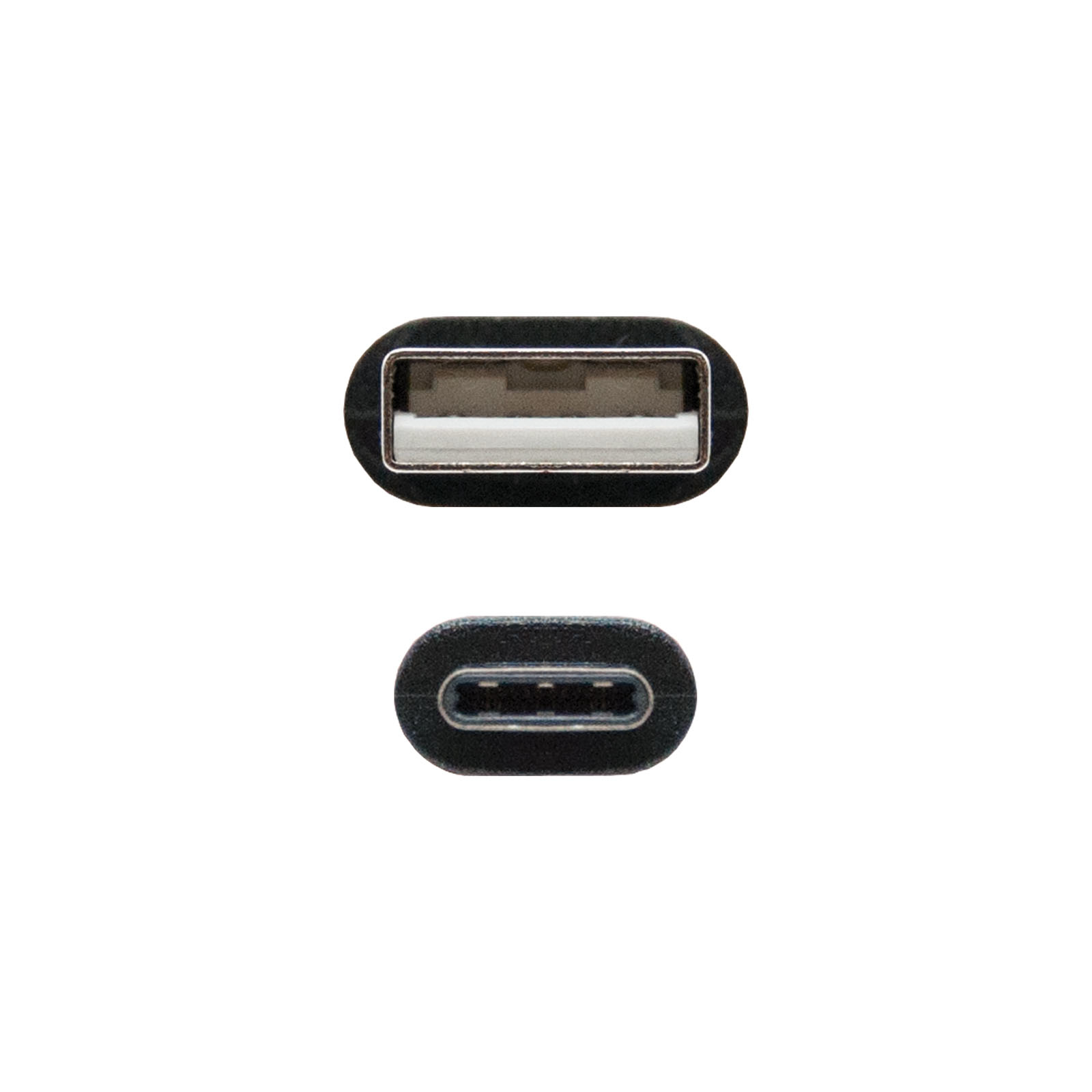 Two USB-C connectors, one top view and one side view, white background.