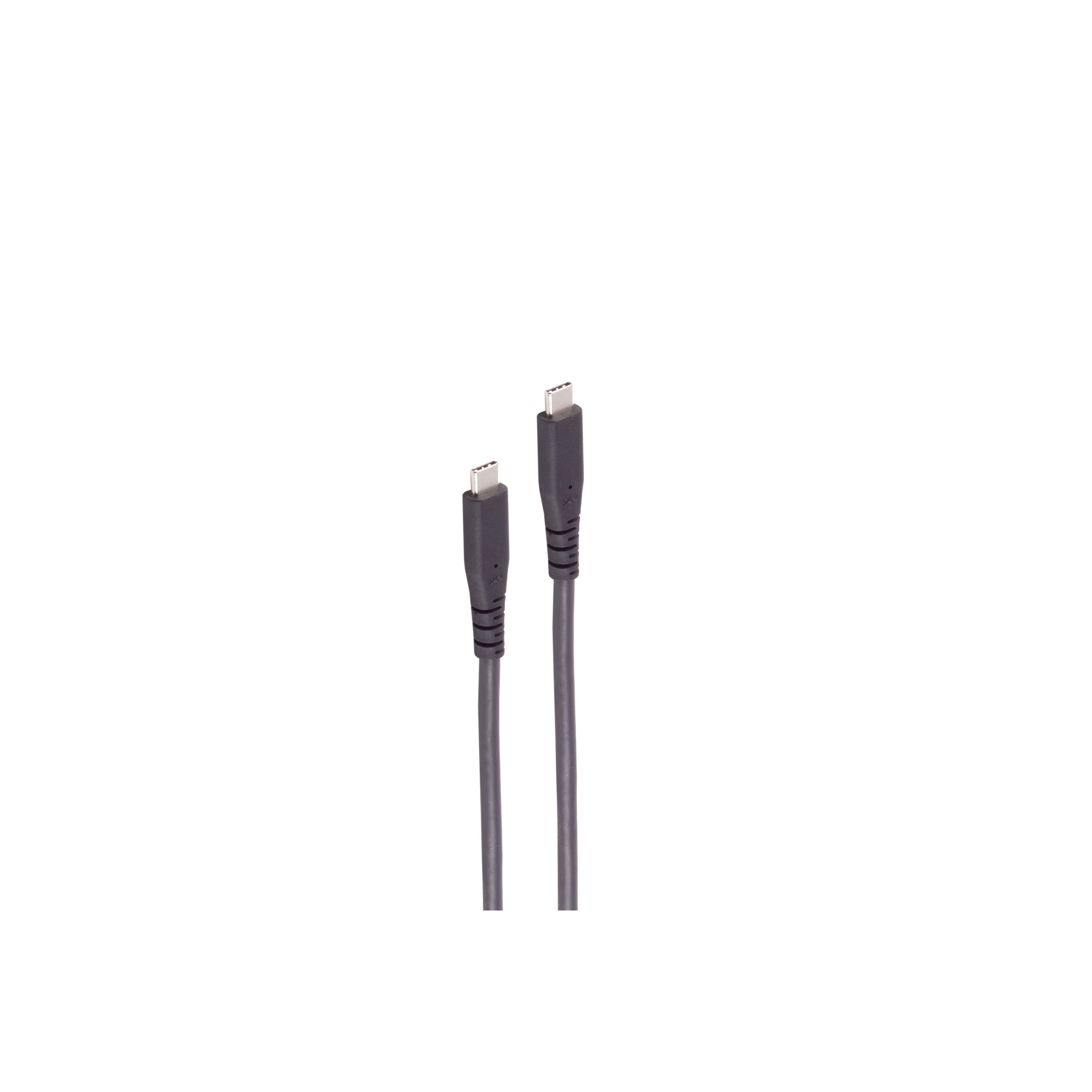 Dwa kable USB-C na białym tle. Są szare i czarne.