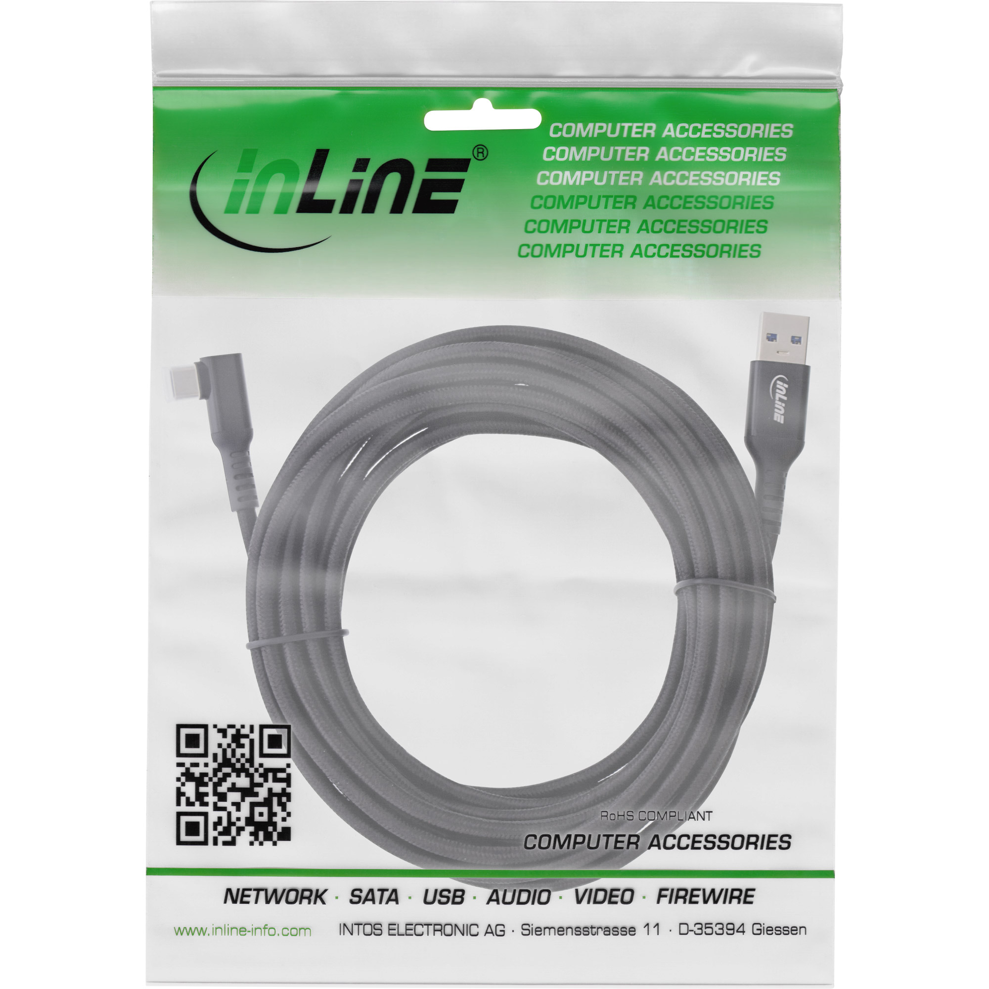 USB-kabel in plastic verpakking, met tekst.