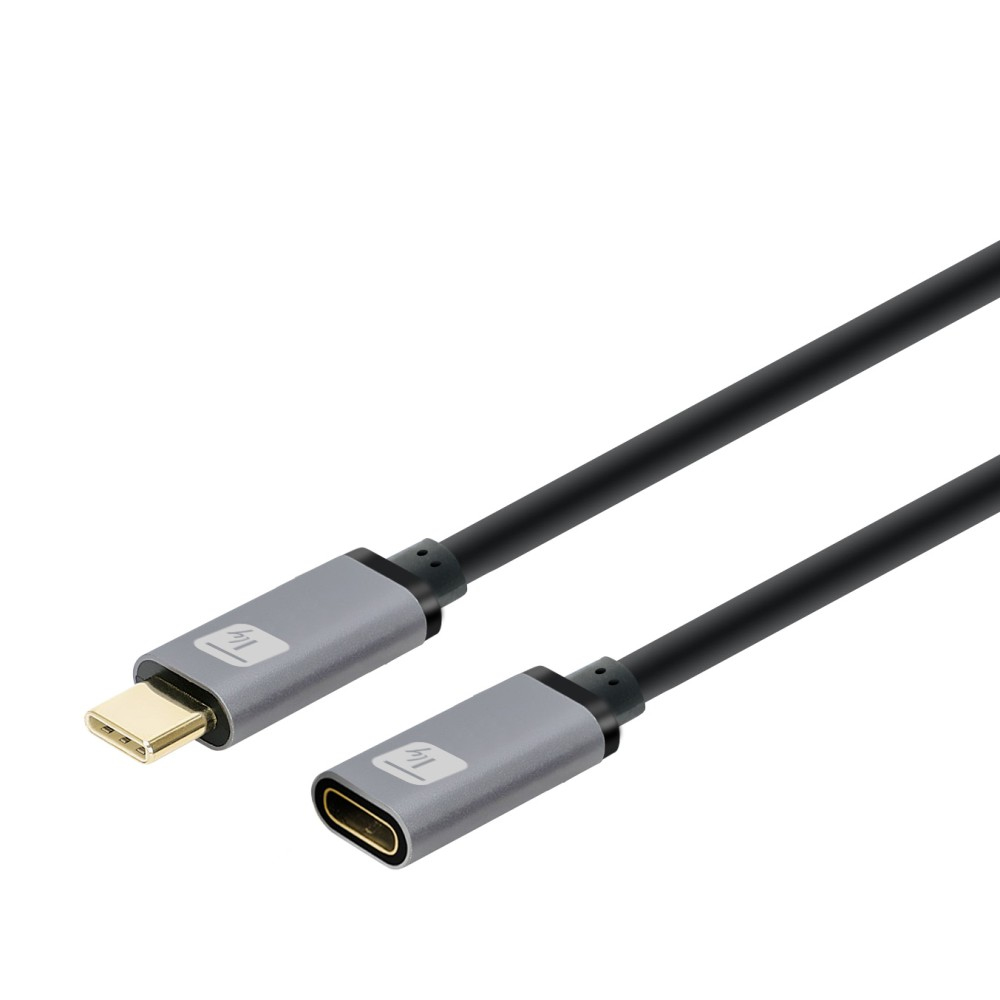 Câble USB-C noir. Connecteurs gris à chaque extrémité. Un connecteur est doré.