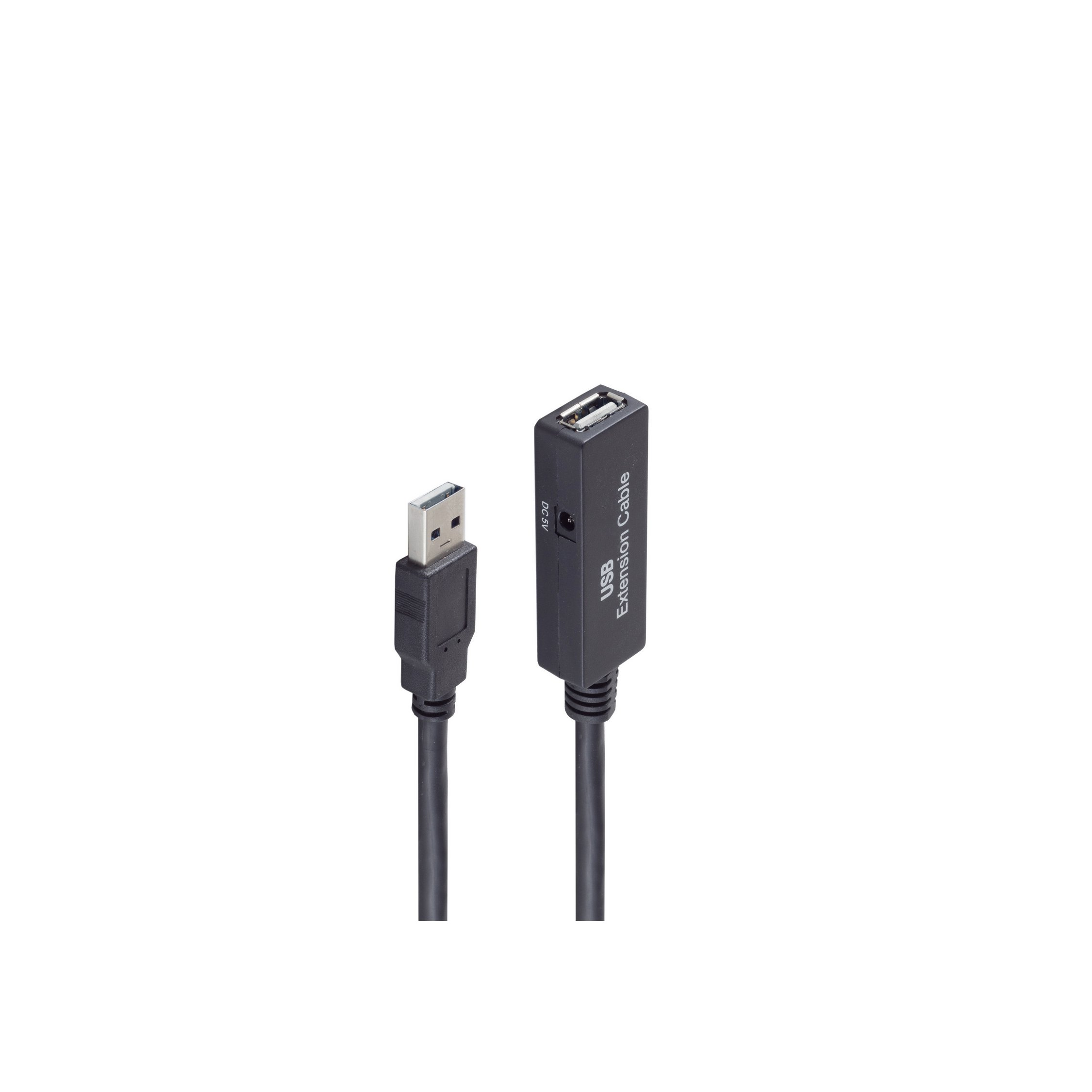 Czarny przedłużacz USB, ze złączem USB-A i gniazdem USB-A. Napis 'USB Extension Cable'.
