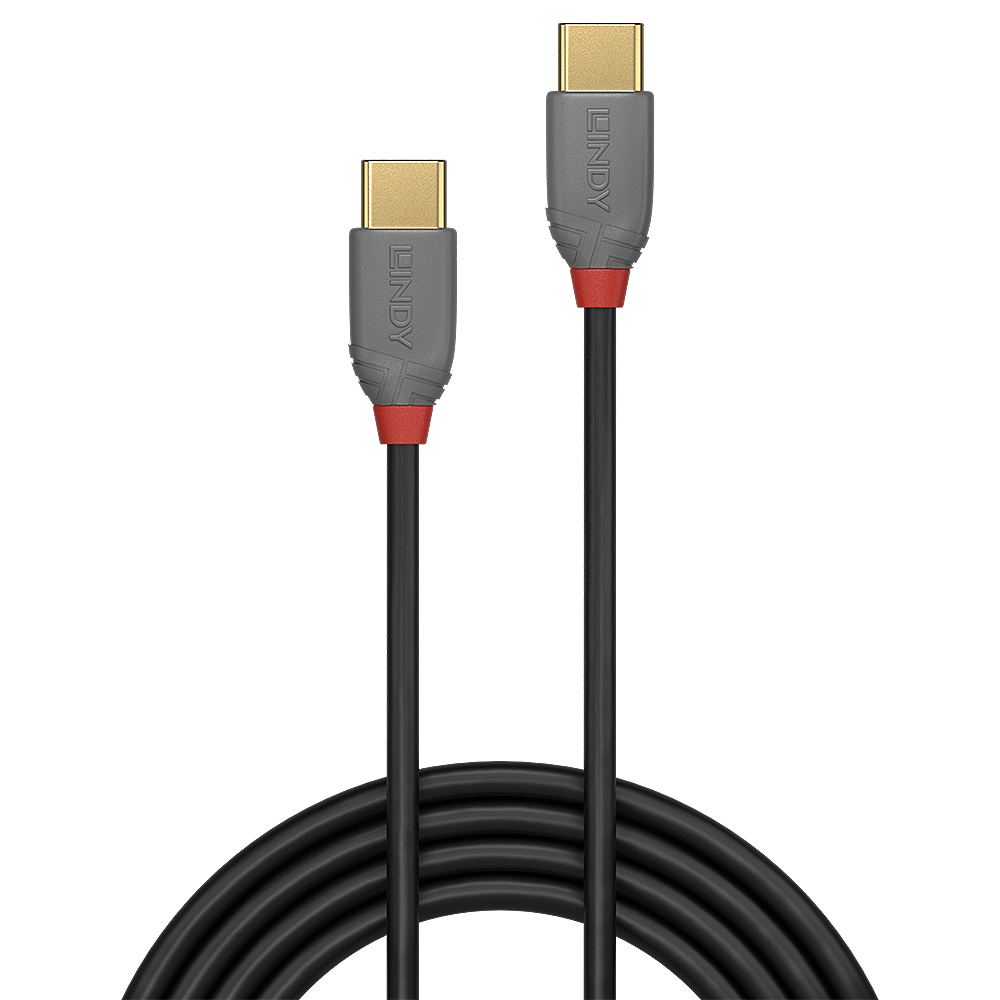 Due cavi HDMI neri con connettori dorati e dettagli rossi, affiancati.