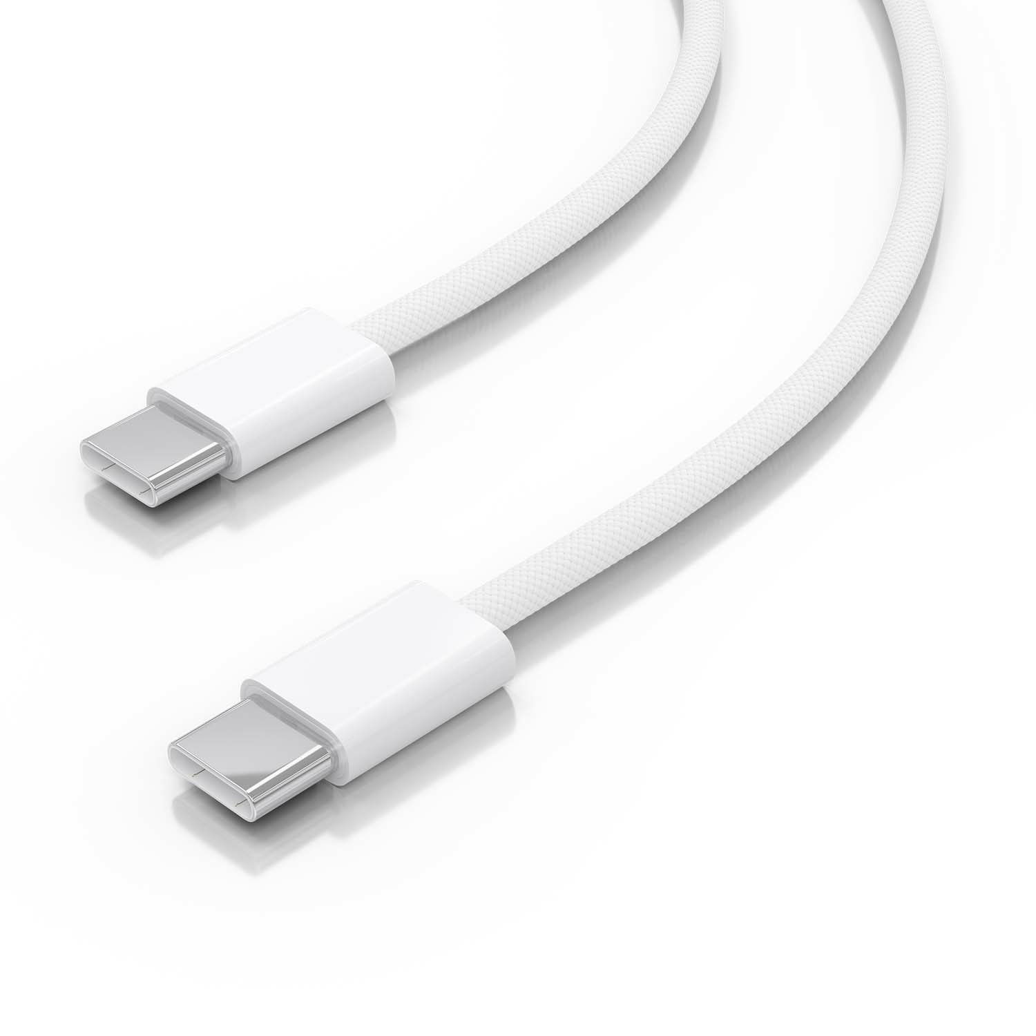 Twee witte USB-C kabels. Connectoren zijn wit, en de kabels zijn wit.