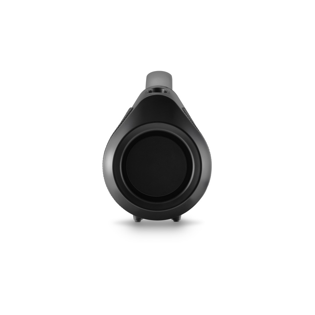 Haut-parleur noir d'une perspective en angle, montrant le haut-parleur et les boutons.
