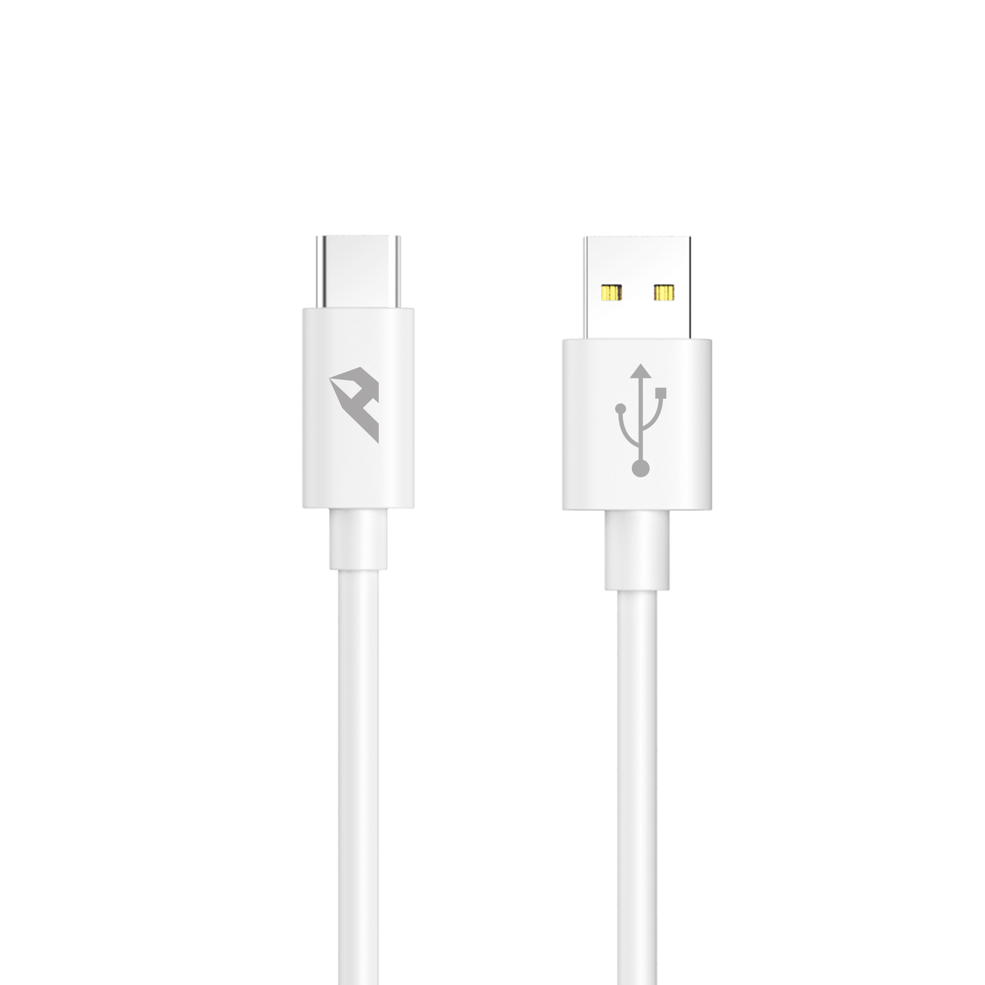 Due cavi USB bianchi. Uno ha un connettore USB-C, l'altro un connettore USB standard.