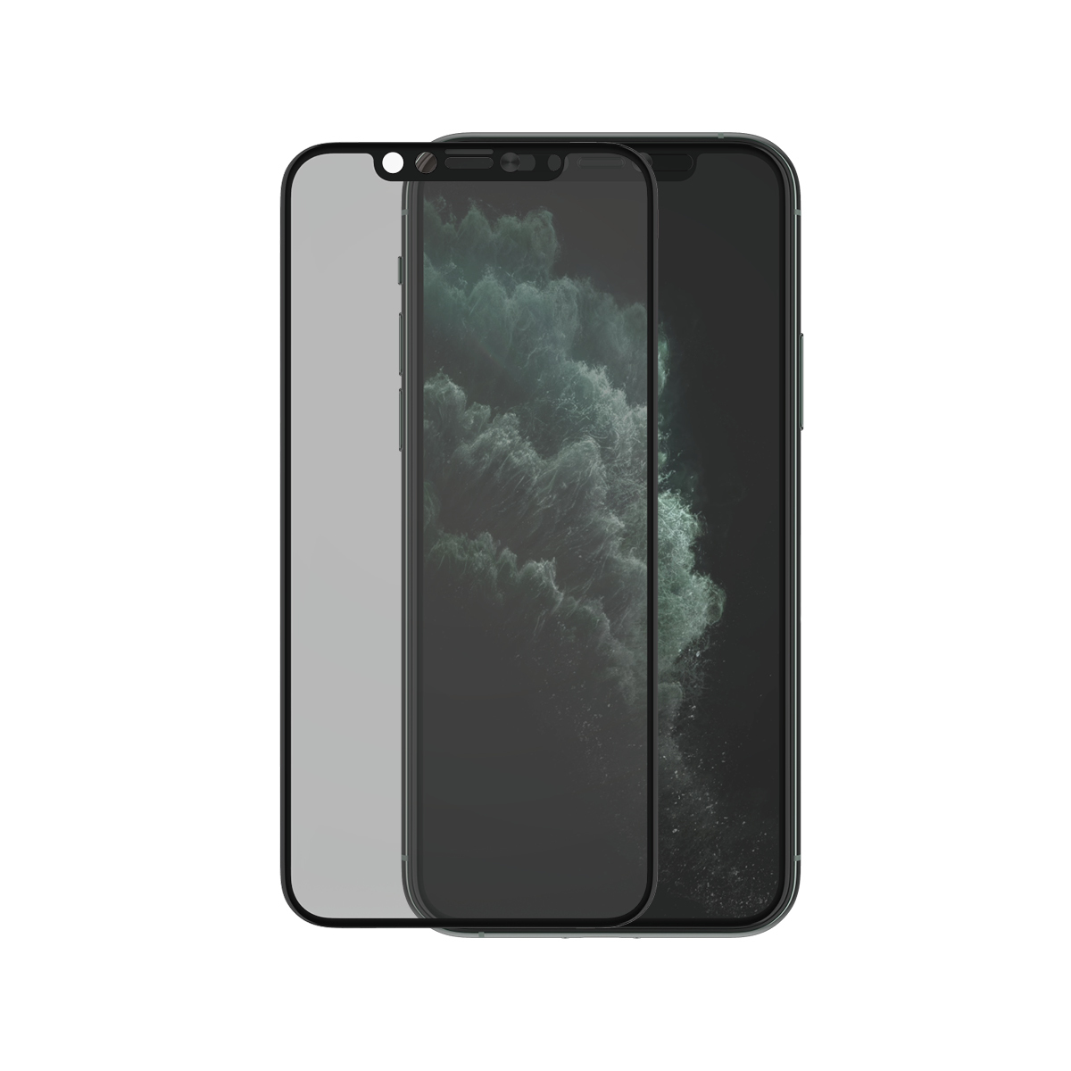 Telefono con protezione. Protezione a sinistra. Telefono a destra con immagine scura sullo schermo.
