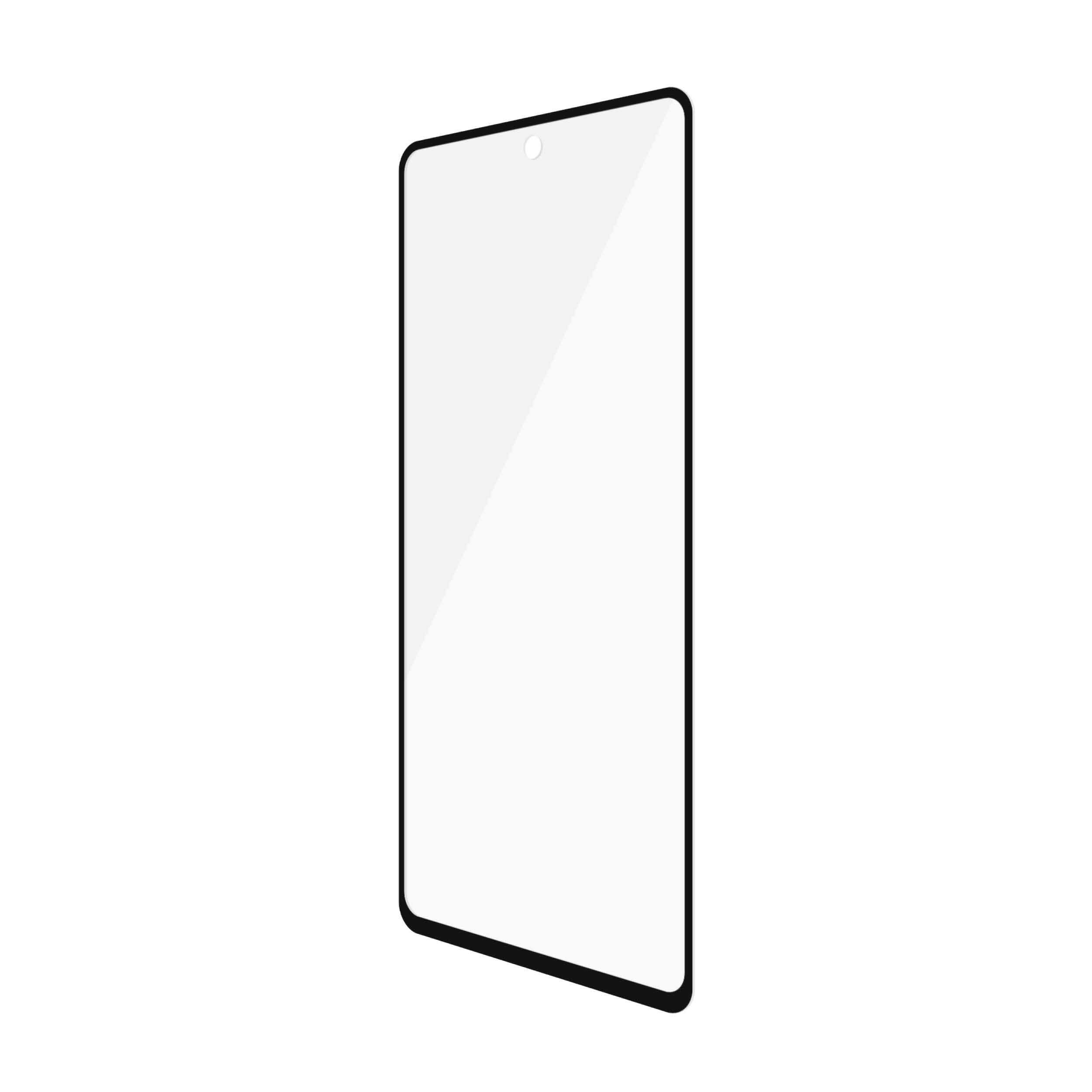 Un proteggi schermo per telefono con cornice nera, isolato su sfondo bianco.