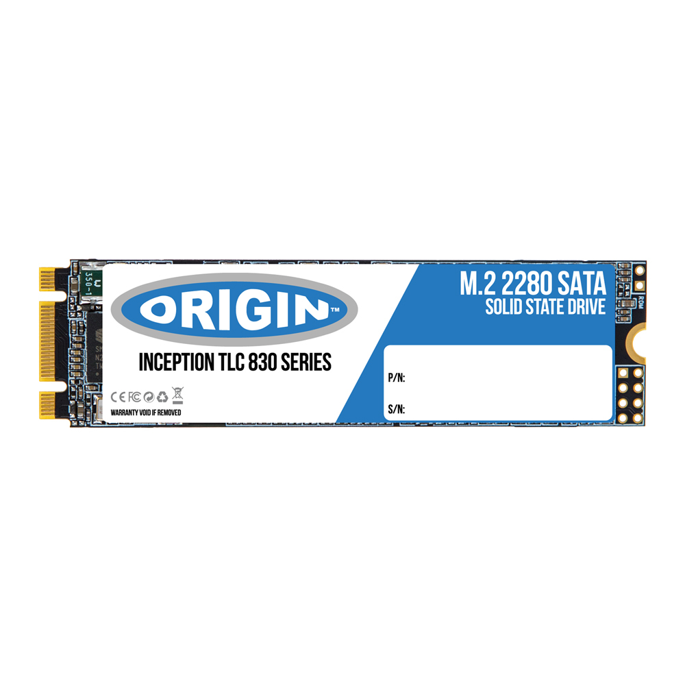 Scheda SSD. L'etichetta recita ORIGIN INCEPTION TLC 830 SERIES, con etichette P/N e S/N.