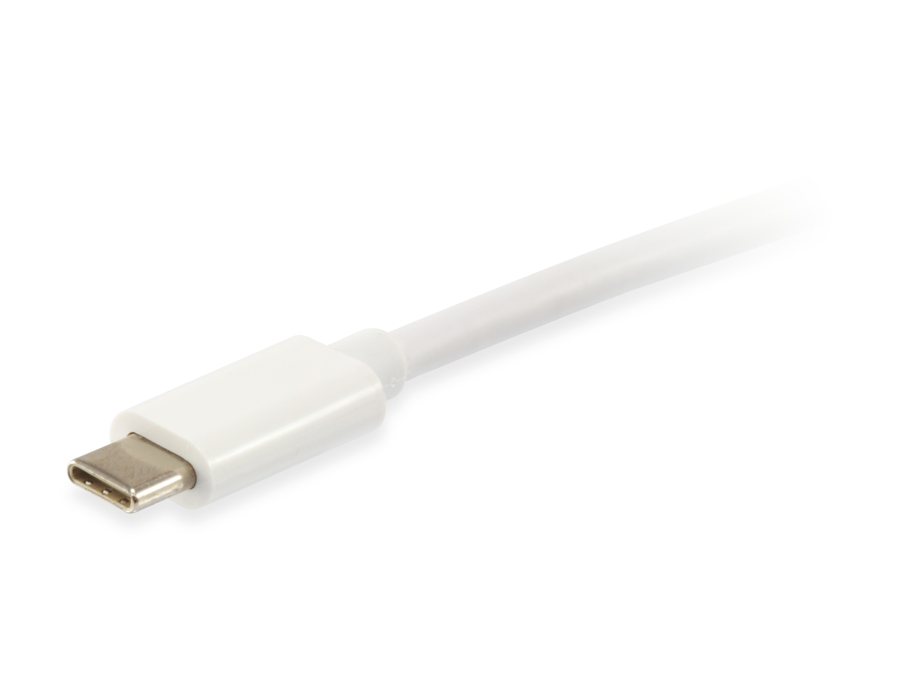 Een witte USB-C kabel. De kabel is wit, met een USB-C connector aan het uiteinde.