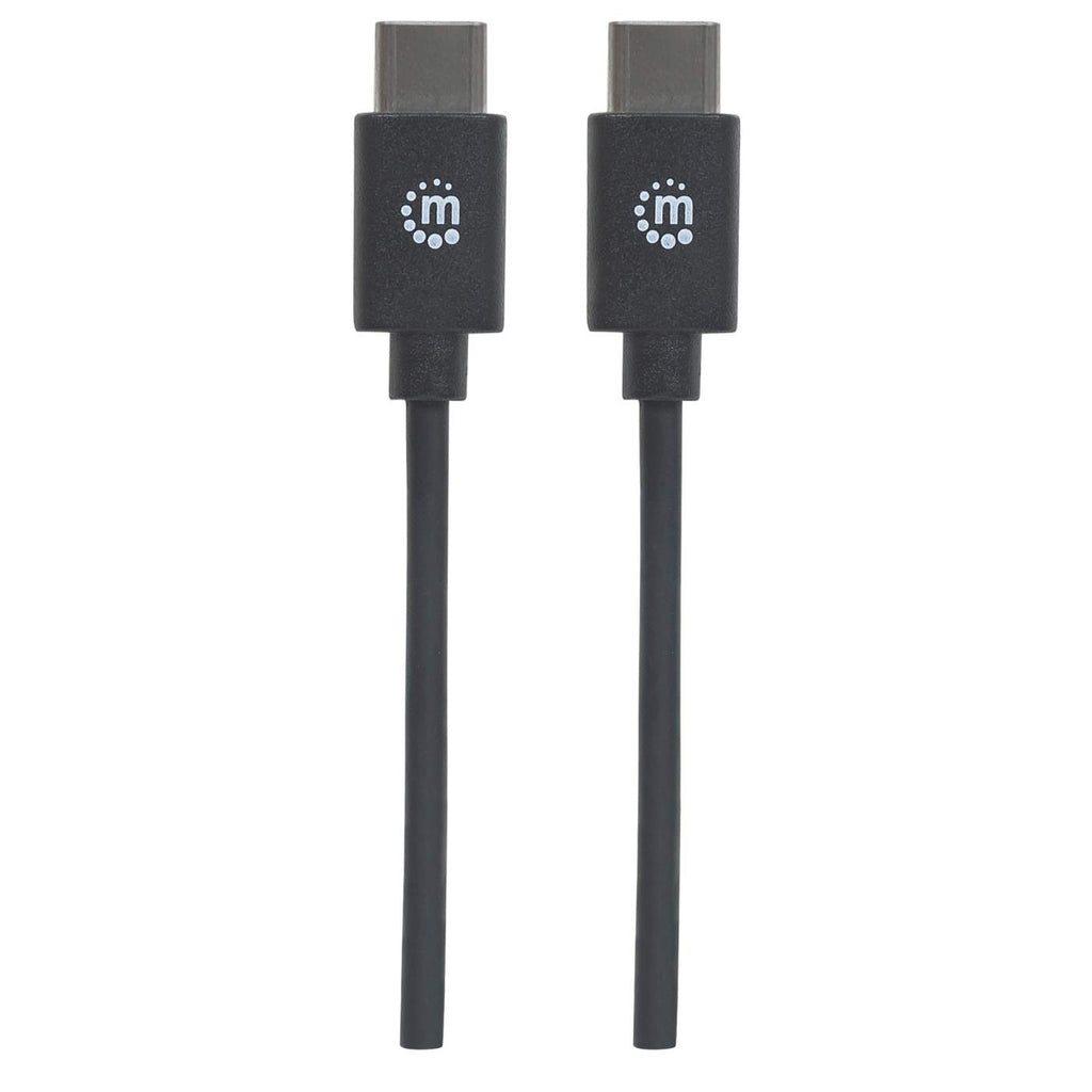 Due cavi USB-C neri con il logo 'm' su sfondo bianco.