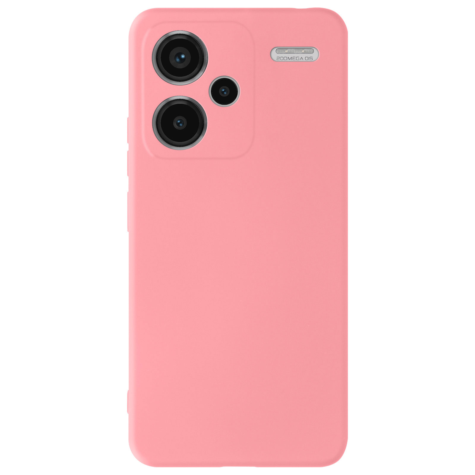Una funda rosa para teléfono con tres recortes para la cámara. La funda es lisa con una superficie lisa. Sin otros detalles.