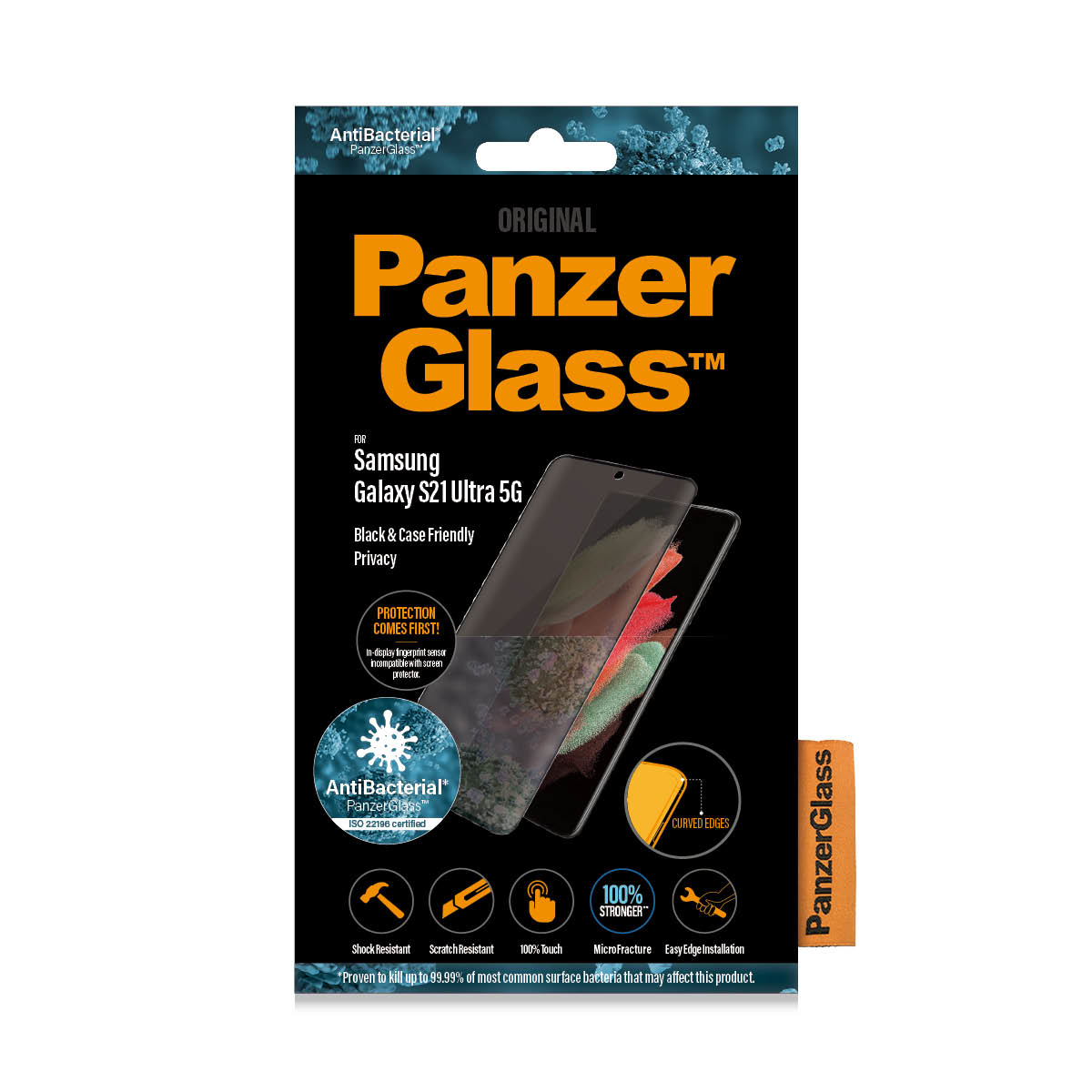 Pudełko PanzerGlass dla Samsung Galaxy S21 Ultra 5G. Czarna i przyjazna dla obudowy ochrona prywatności.