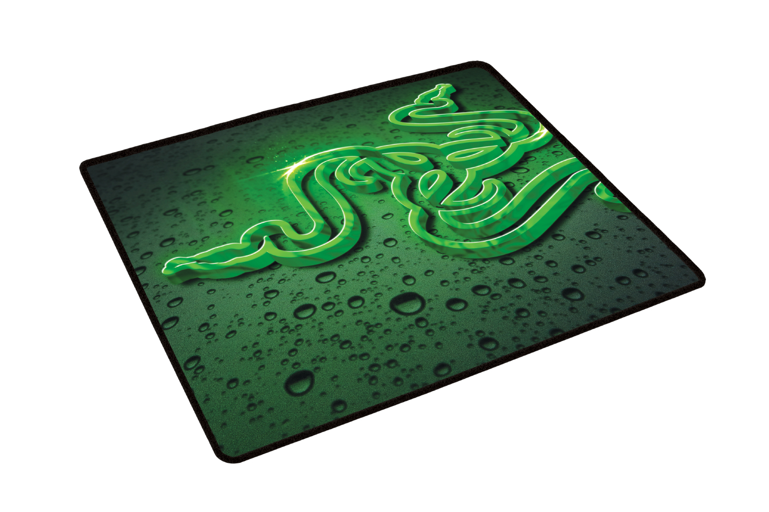 Zielona podkładka Razer z logo i wzorem kropli wody. Białe tło.
