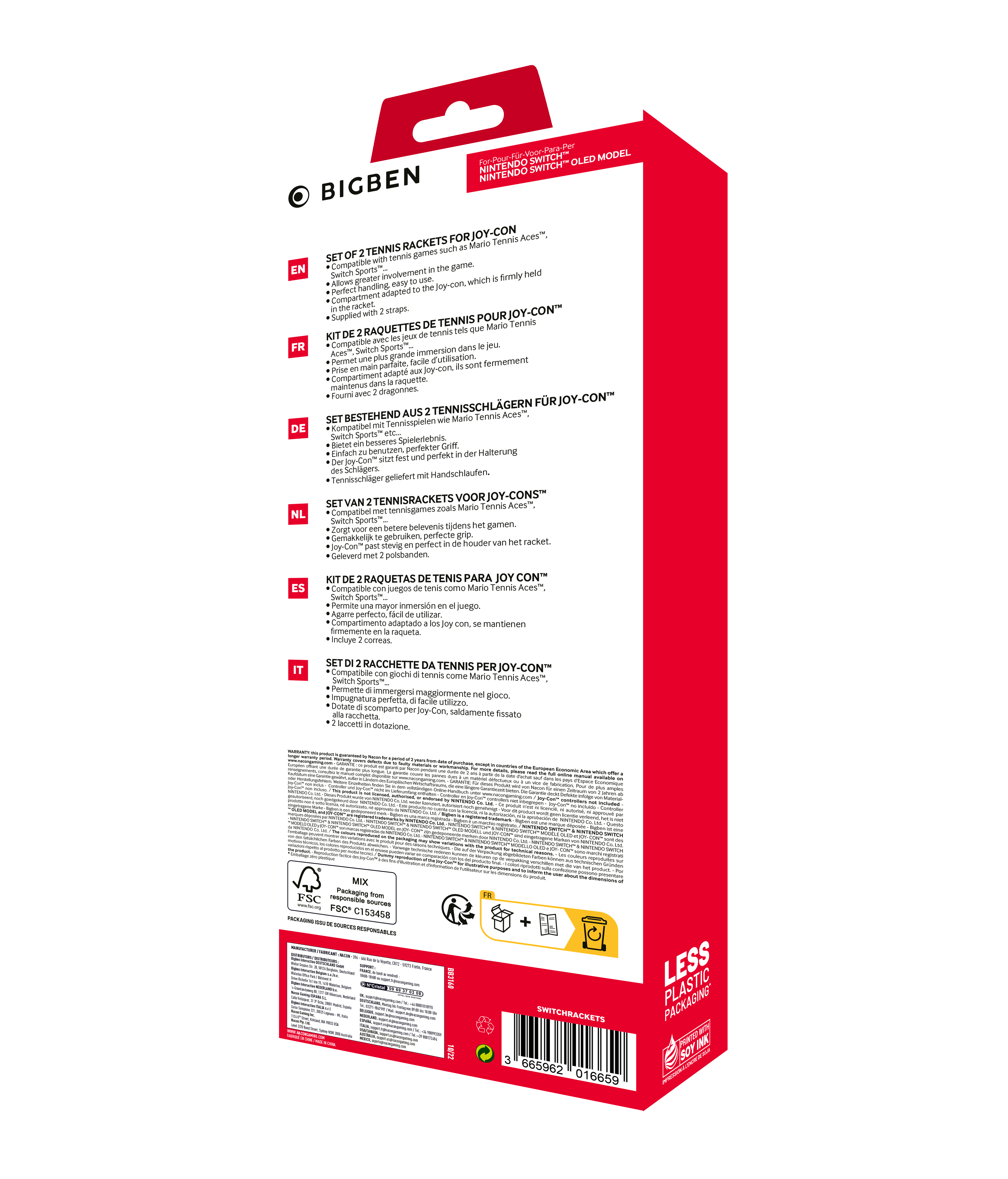 Pudełko z grą Bigben Nintendo Switch. Tył pokazuje szczegóły gry w wielu językach.