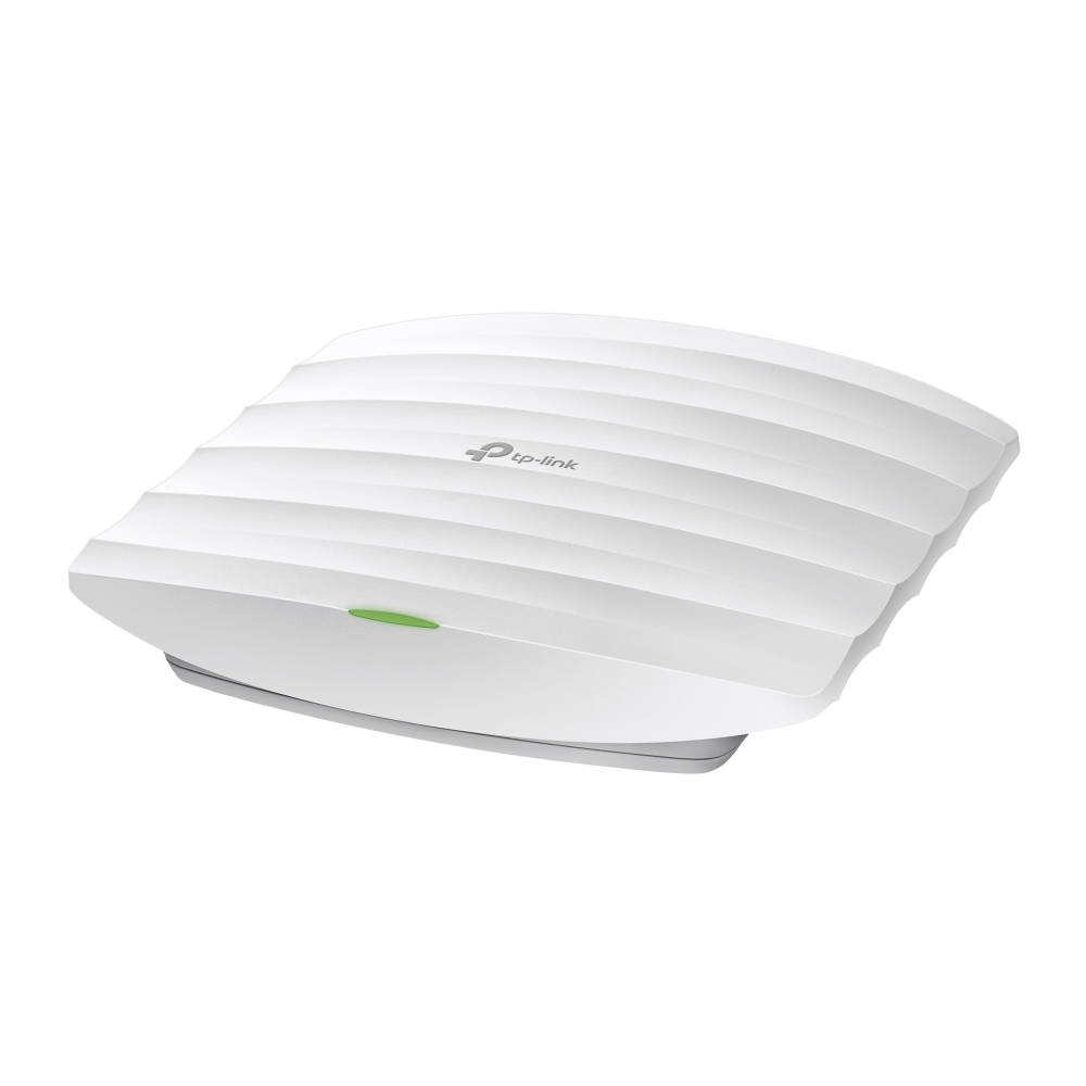 Biały router TP-Link z zaokrąglonymi krawędziami, zieloną lampką kontrolną i logo TP-Link.