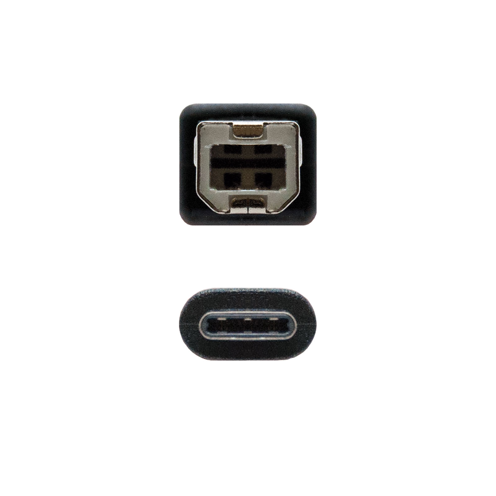 Connettori USB e USB-C, neri, su sfondo bianco.
