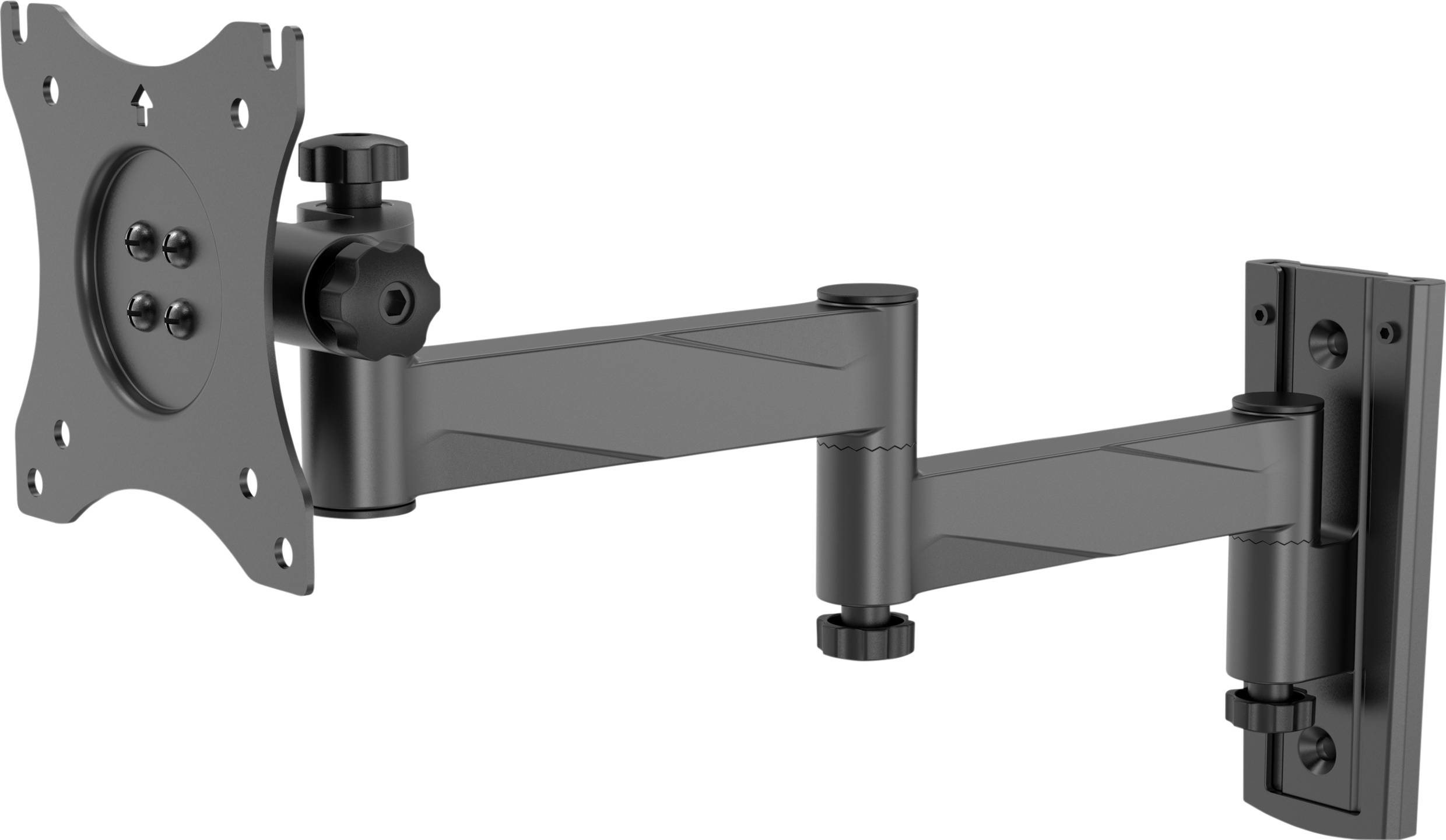 Schwarzer, verstellbarer Monitorarm. Wandmontage. Zwei Monitorhalterungen.