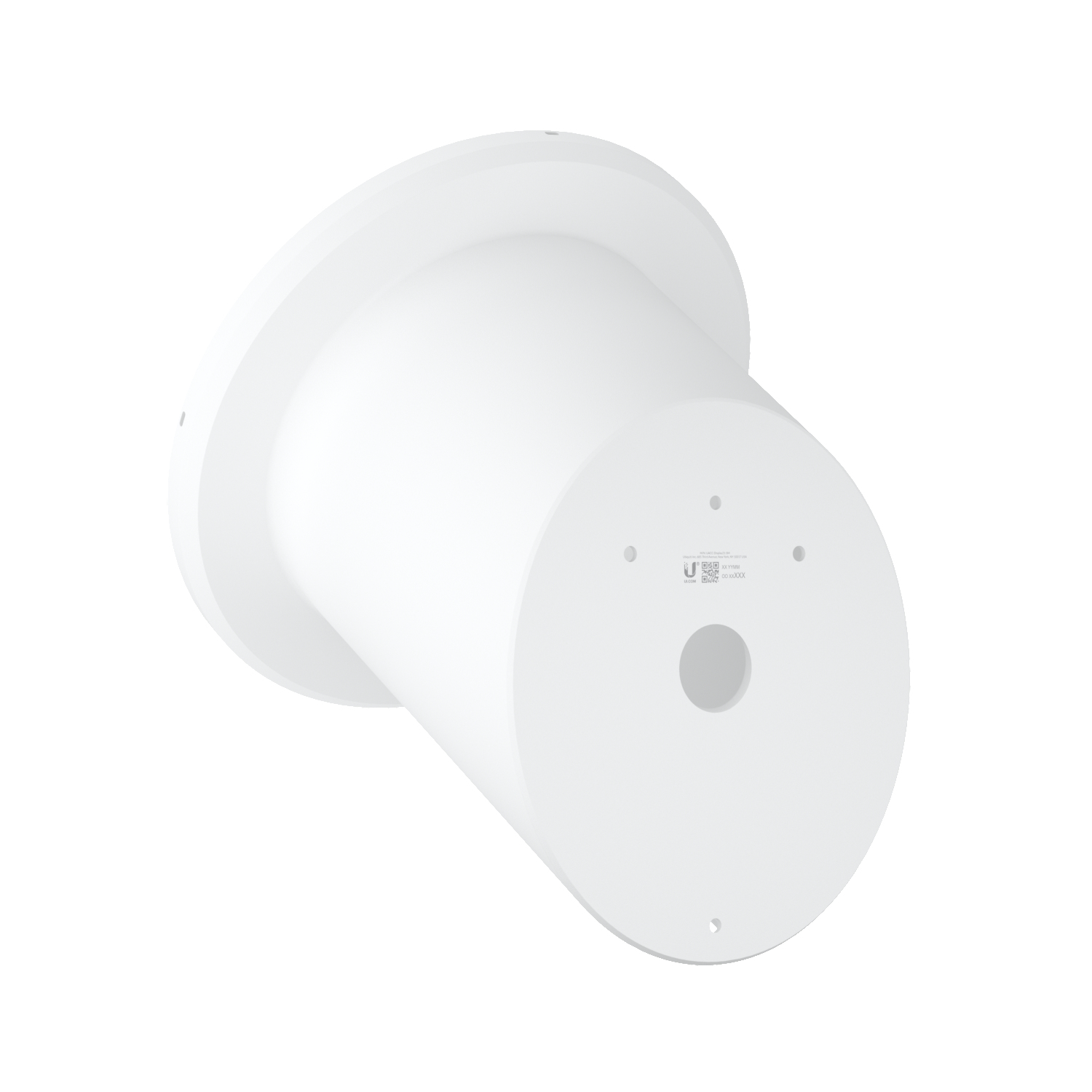 Un appareil cylindrique blanc vu en angle. Il a un dessus rond et un corps cylindrique.