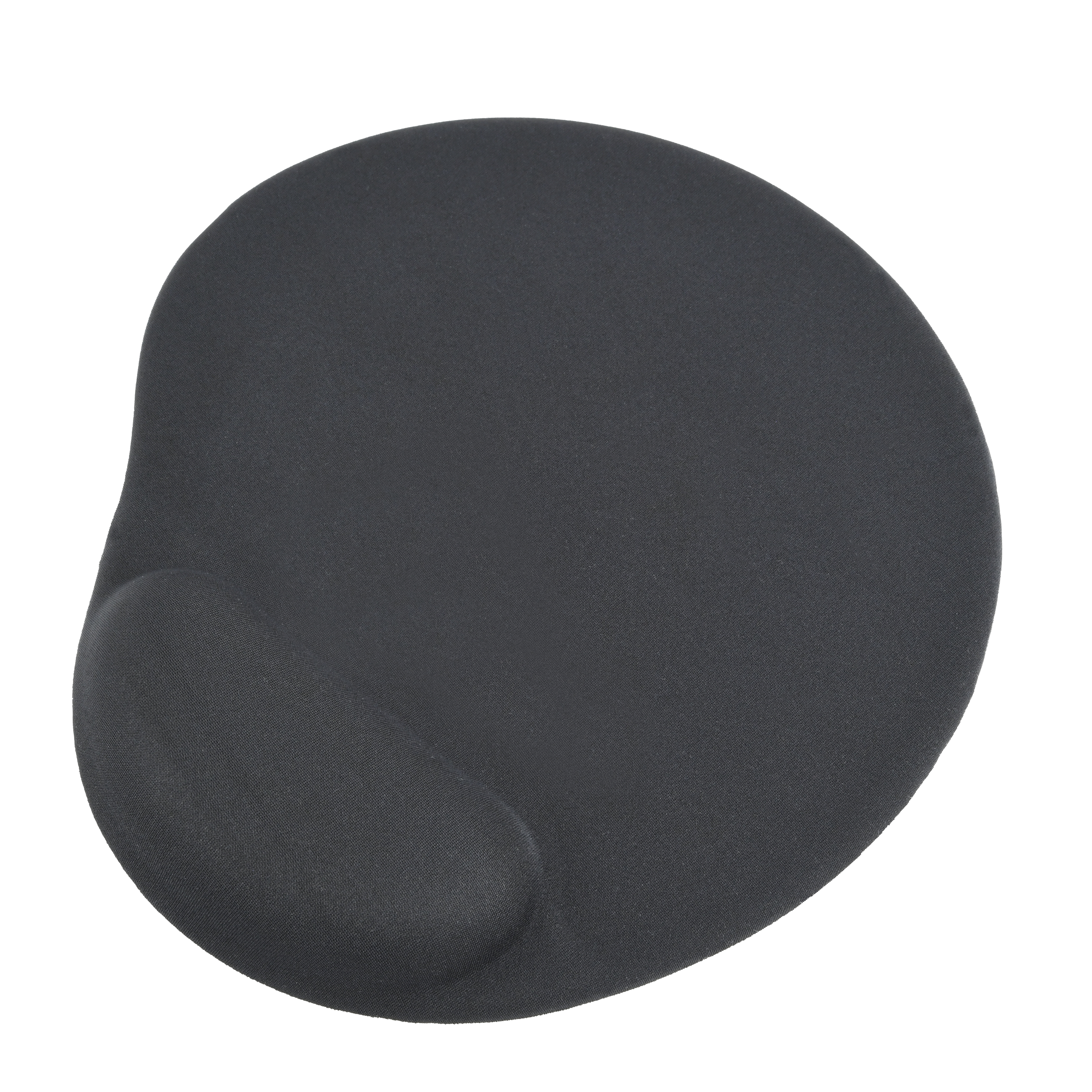 Alfombrilla de ratón ergonómica negra con reposamuñecas. Fondo blanco, objeto aislado.