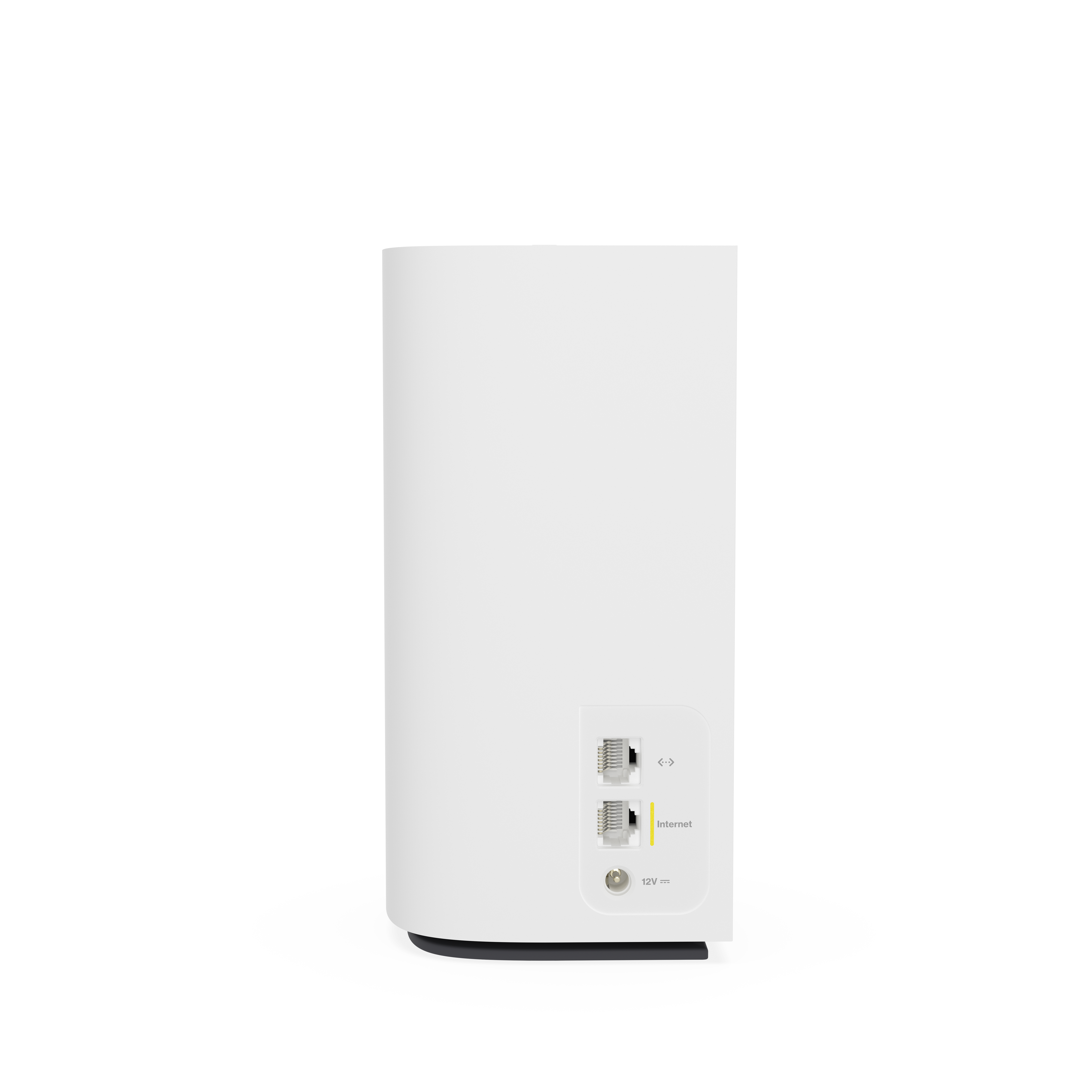 Router bianco con due porte internet e una porta di alimentazione sul retro.