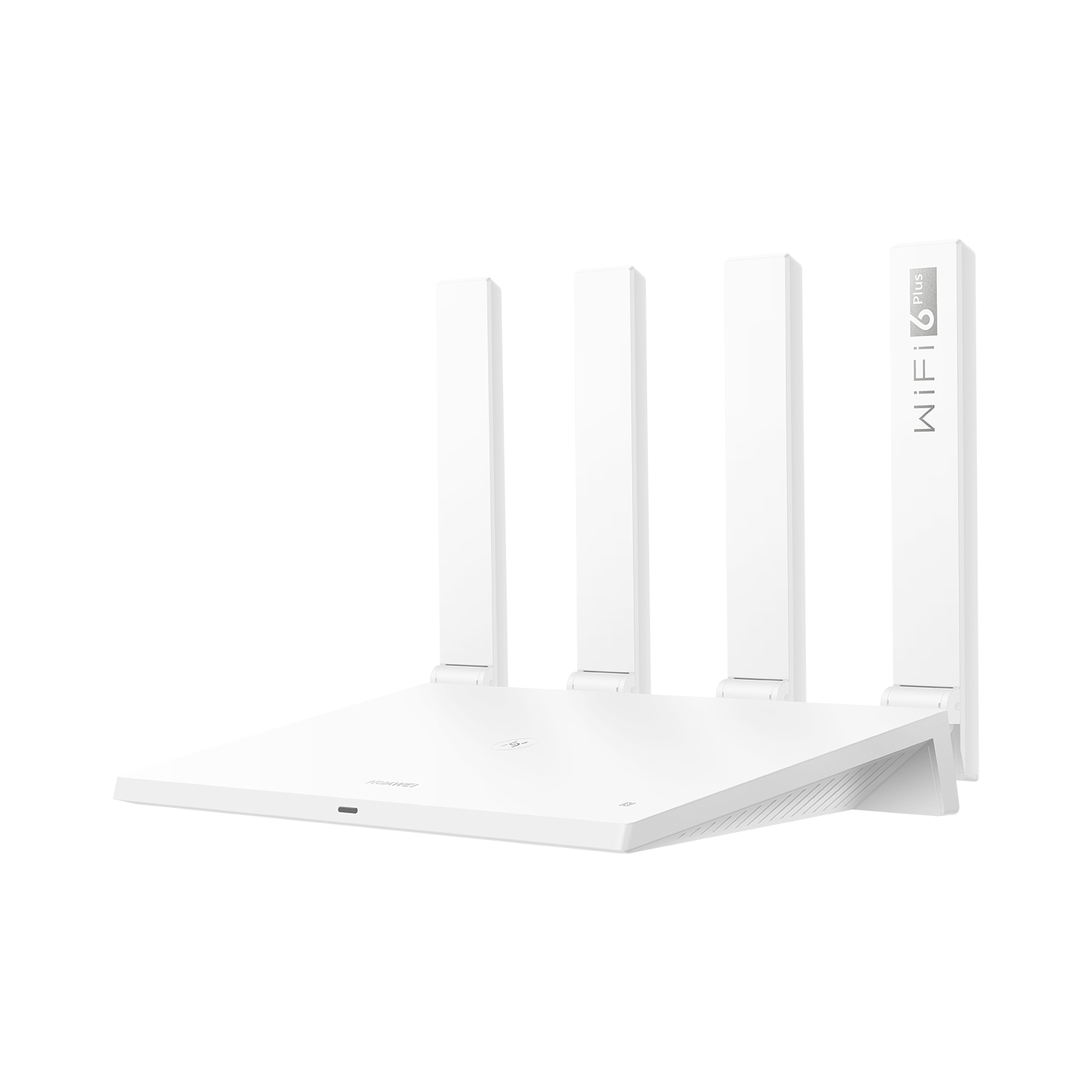 Biały router Wi-Fi z czterema antenami. Router ma elegancki, nowoczesny design, biały kolor.