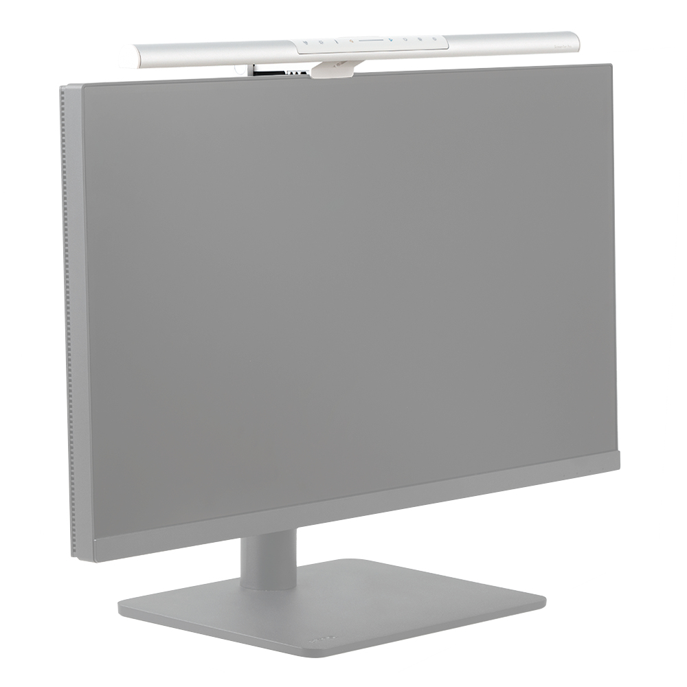 Monitor with light bar on top. The monitor is on a white base. The background is white.