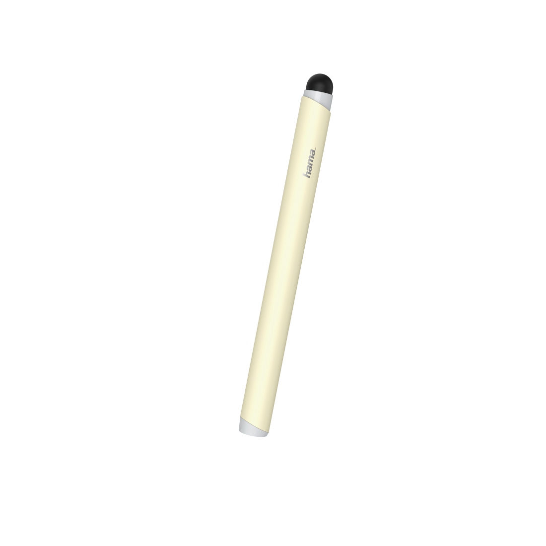 Cremefarbener Eingabestift mit schwarzer Spitze. Das Wort 'hama' ist aufgedruckt.