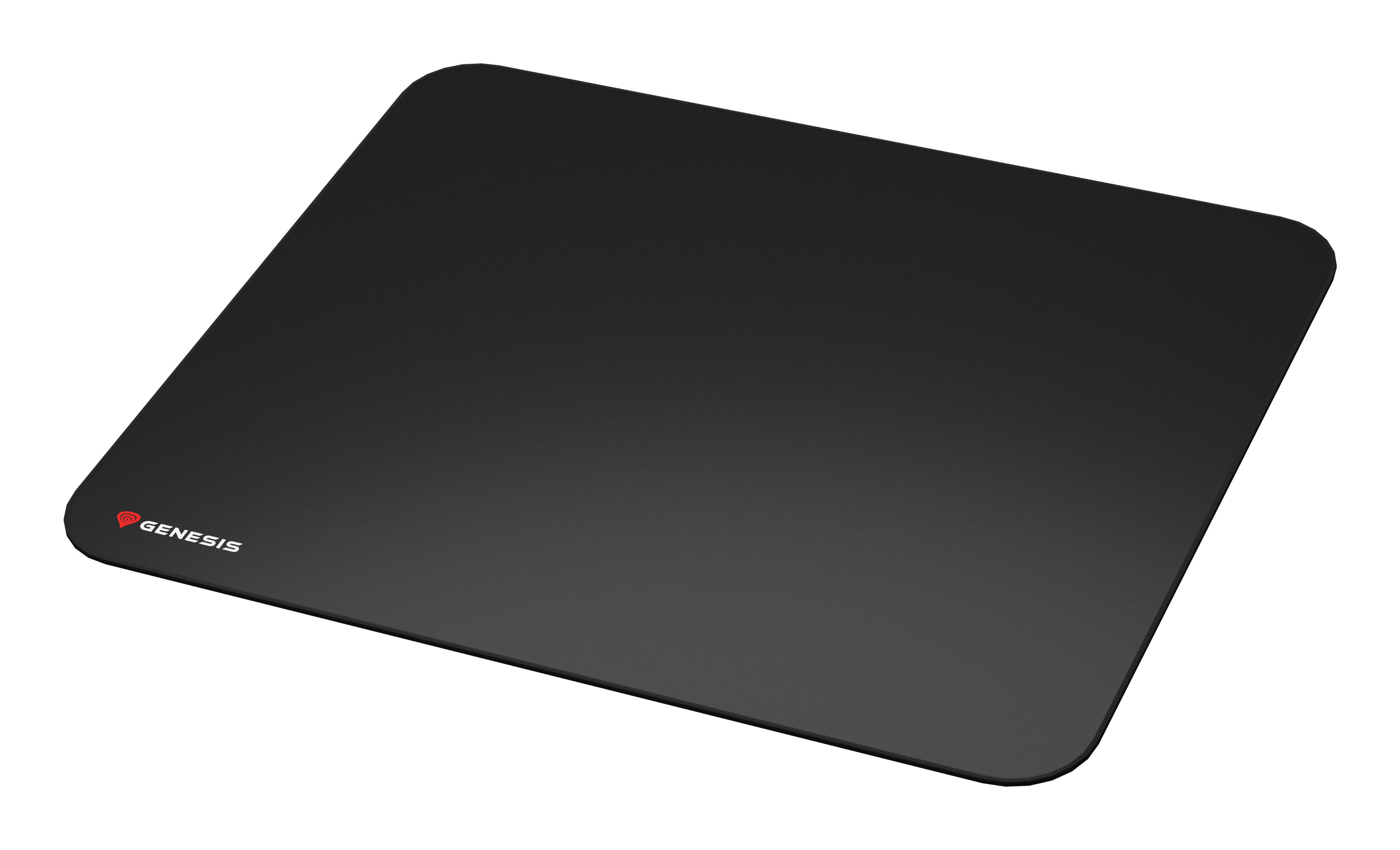 Tapis de souris noir avec logo GENESIS rouge dans le coin. Fond blanc.