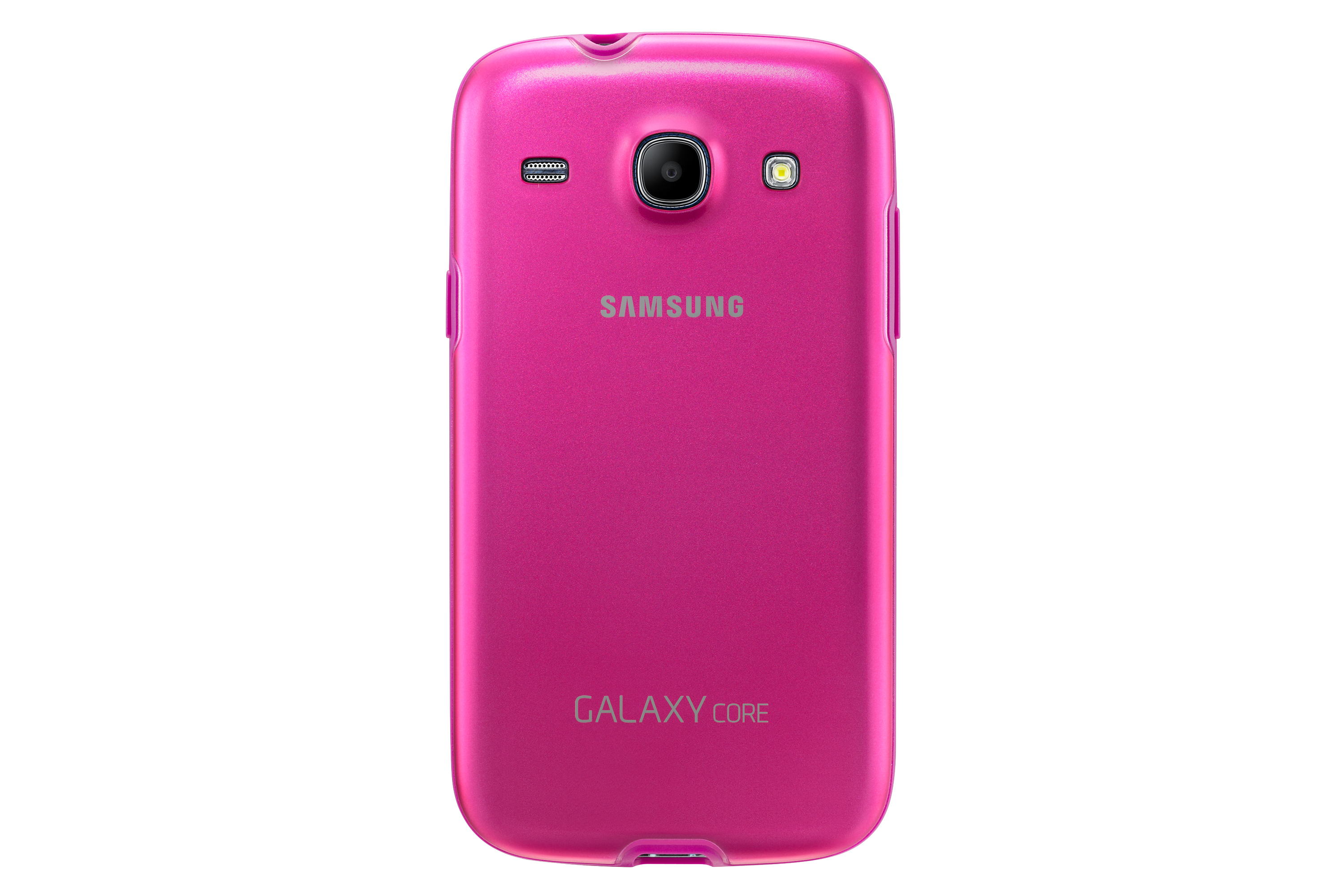 Retro rosa di smartphone Samsung Galaxy Core, fotocamera e logo.