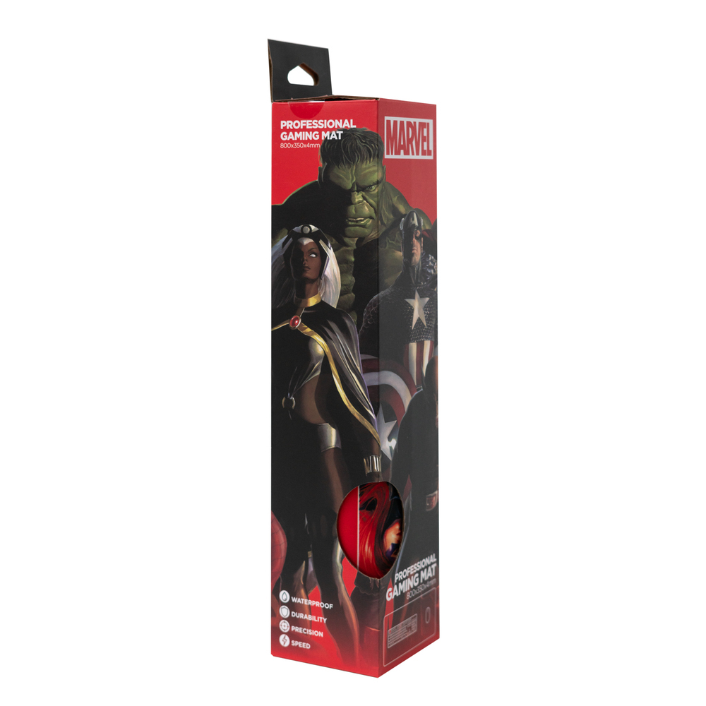 Marvel Gaming-Matten-Box mit Marvel-Charakteren, Hulk, Storm und Captain America.