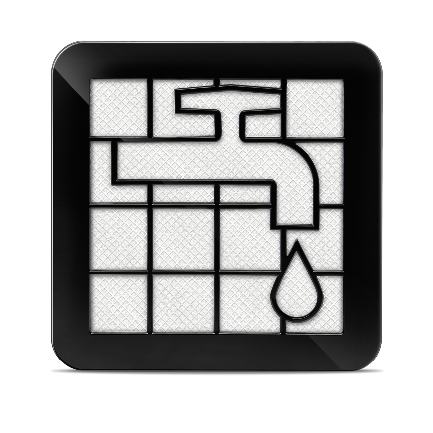 Czarna kwadratowa ikona, kontur kranu i kropli wody.