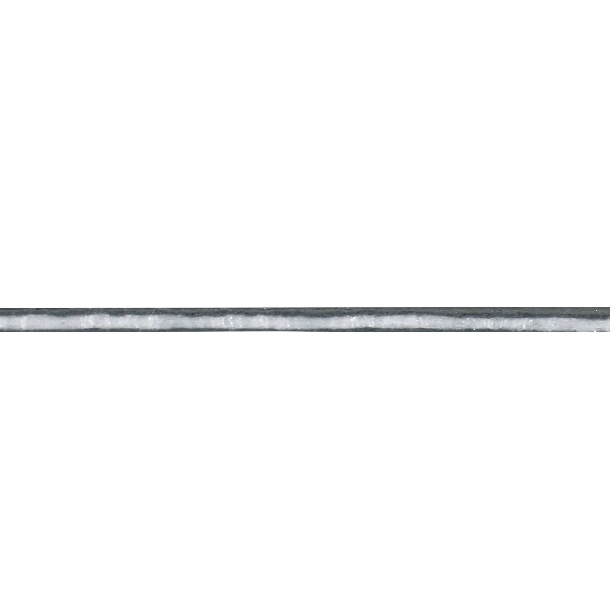 Ein dünner silberner Stab vor weißem Hintergrund. Es ist ein gerader, metallischer Gegenstand.