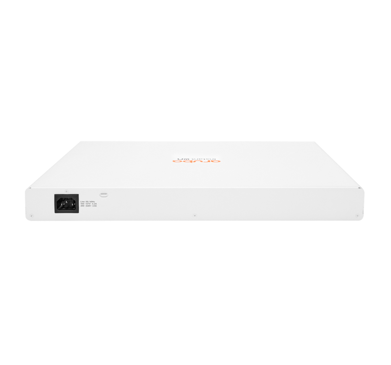 Dispositivo Aruba Instant On bianco. Ha un ingresso di alimentazione e un cavo di alimentazione.