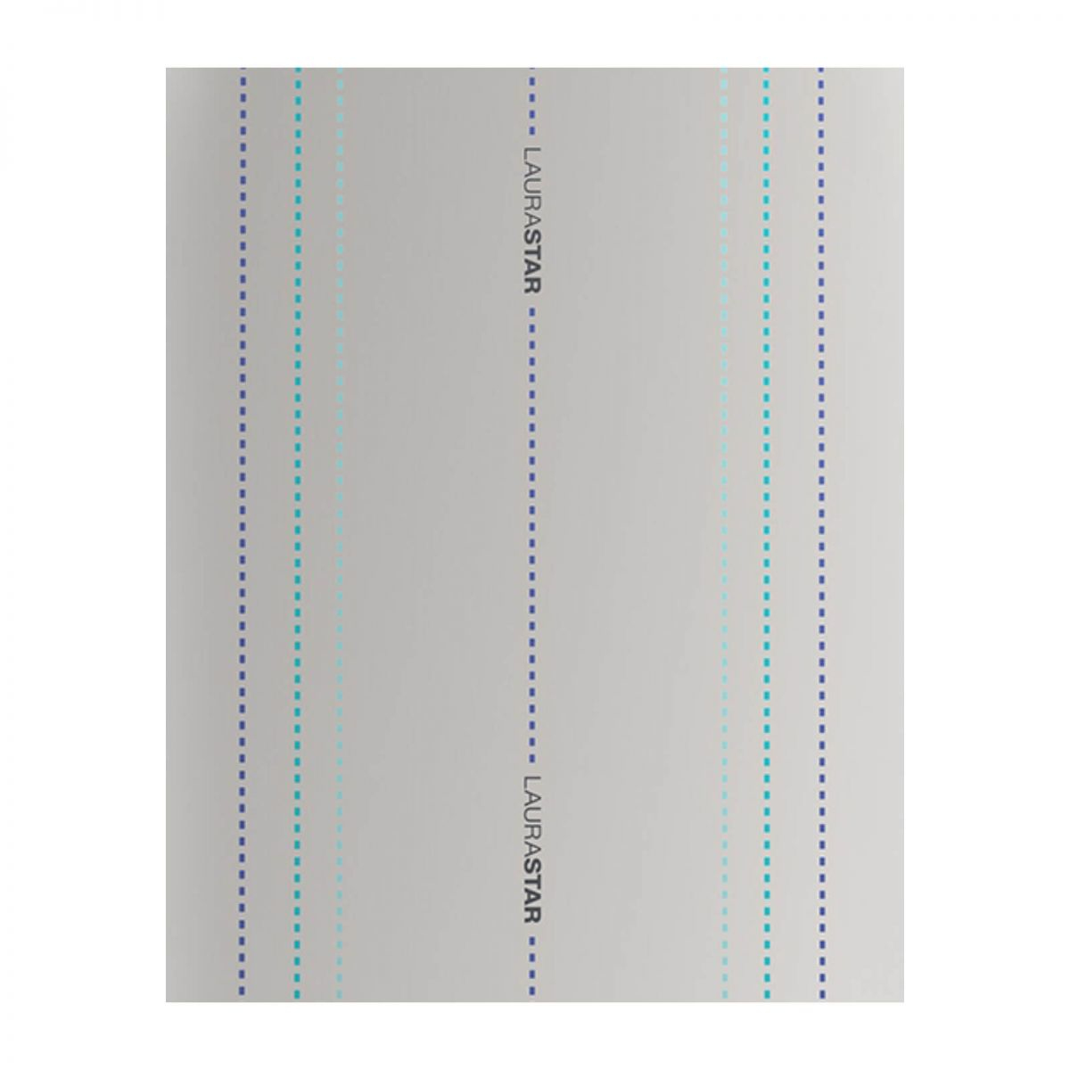 Jasnoszara powierzchnia z pionowymi niebieskimi i turkusowymi liniami przerywanymi oraz słowem 'LAURASTAR'.