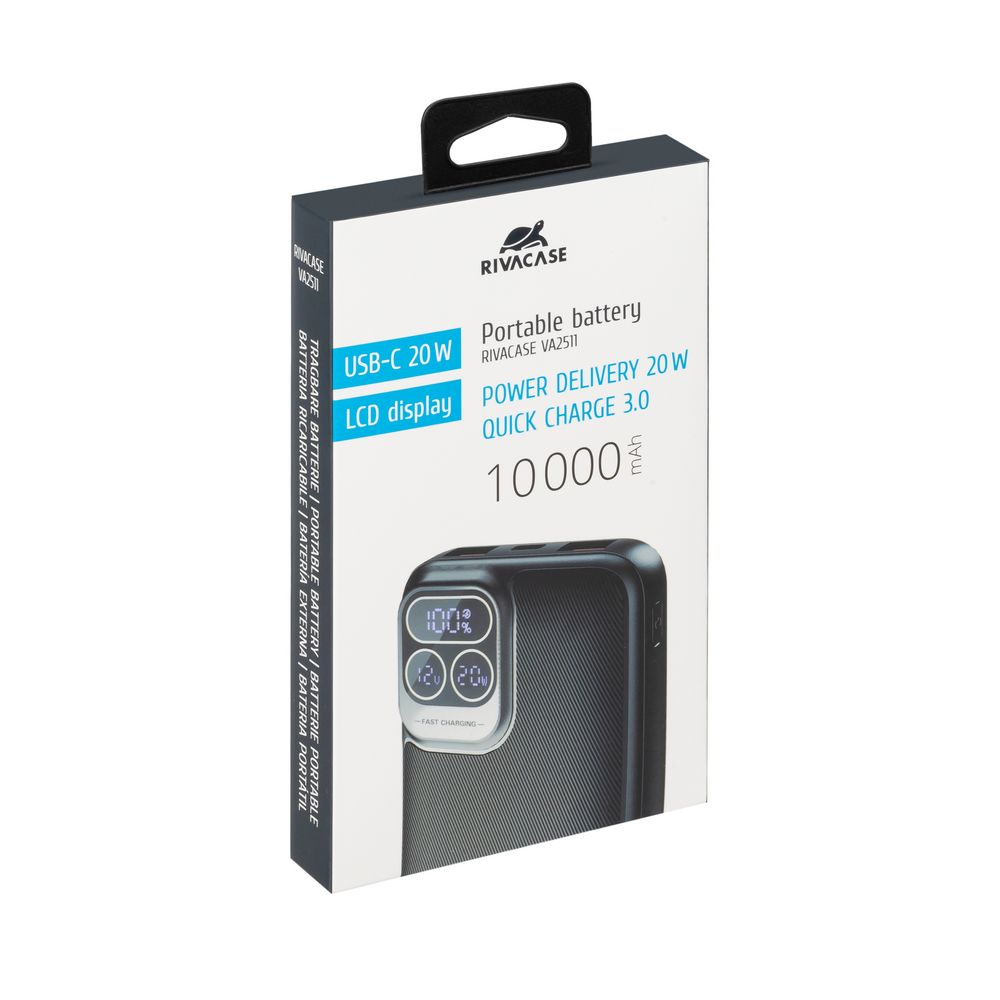 Une boîte de batterie externe portable, avec une image de batterie portable et une description d'écran LCD.
