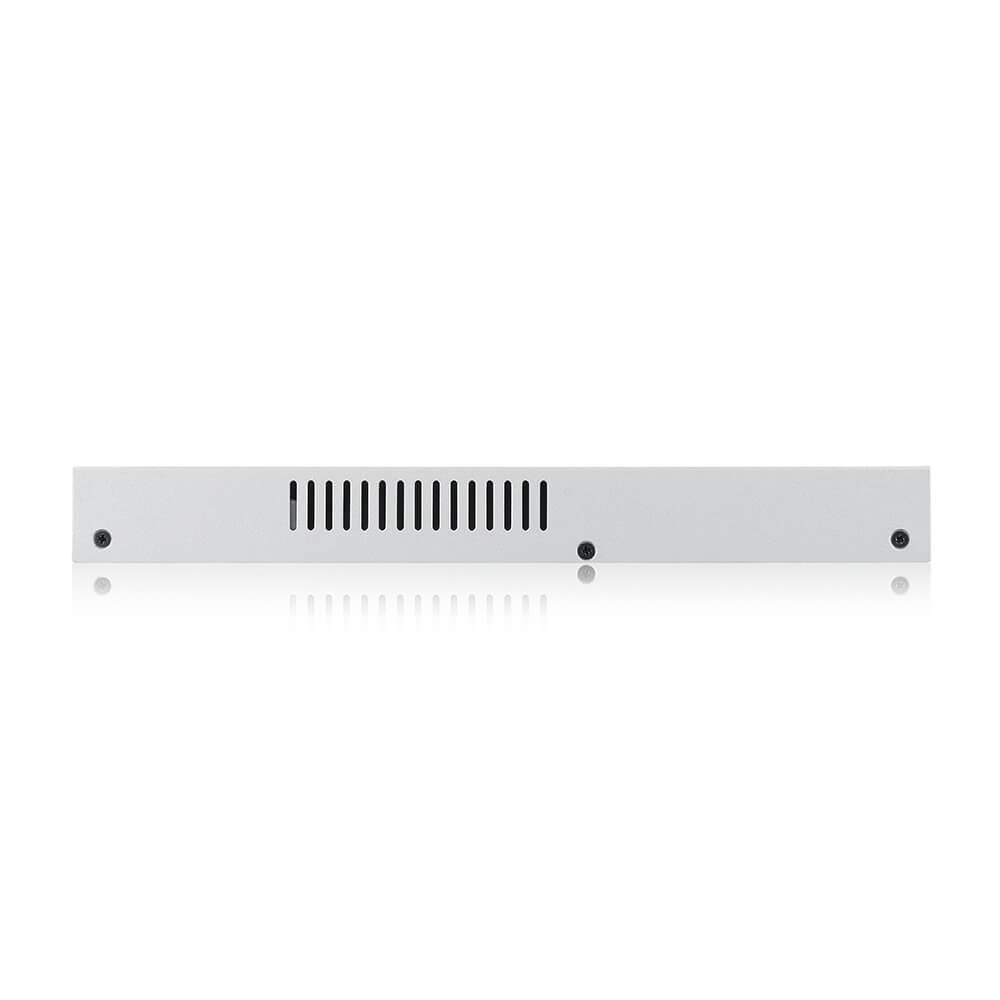 Uno switch di rete piatto bianco con più porte e un design pulito e minimalista.